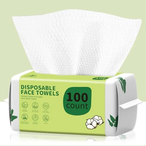 Superior Disposable Face Towels 100 Count Biodegradable Ultra Soft Thick Facial Towels for Sensitive Skin Lint- Makeup Remover Dry Wipes Multi-Purpose Crafted
