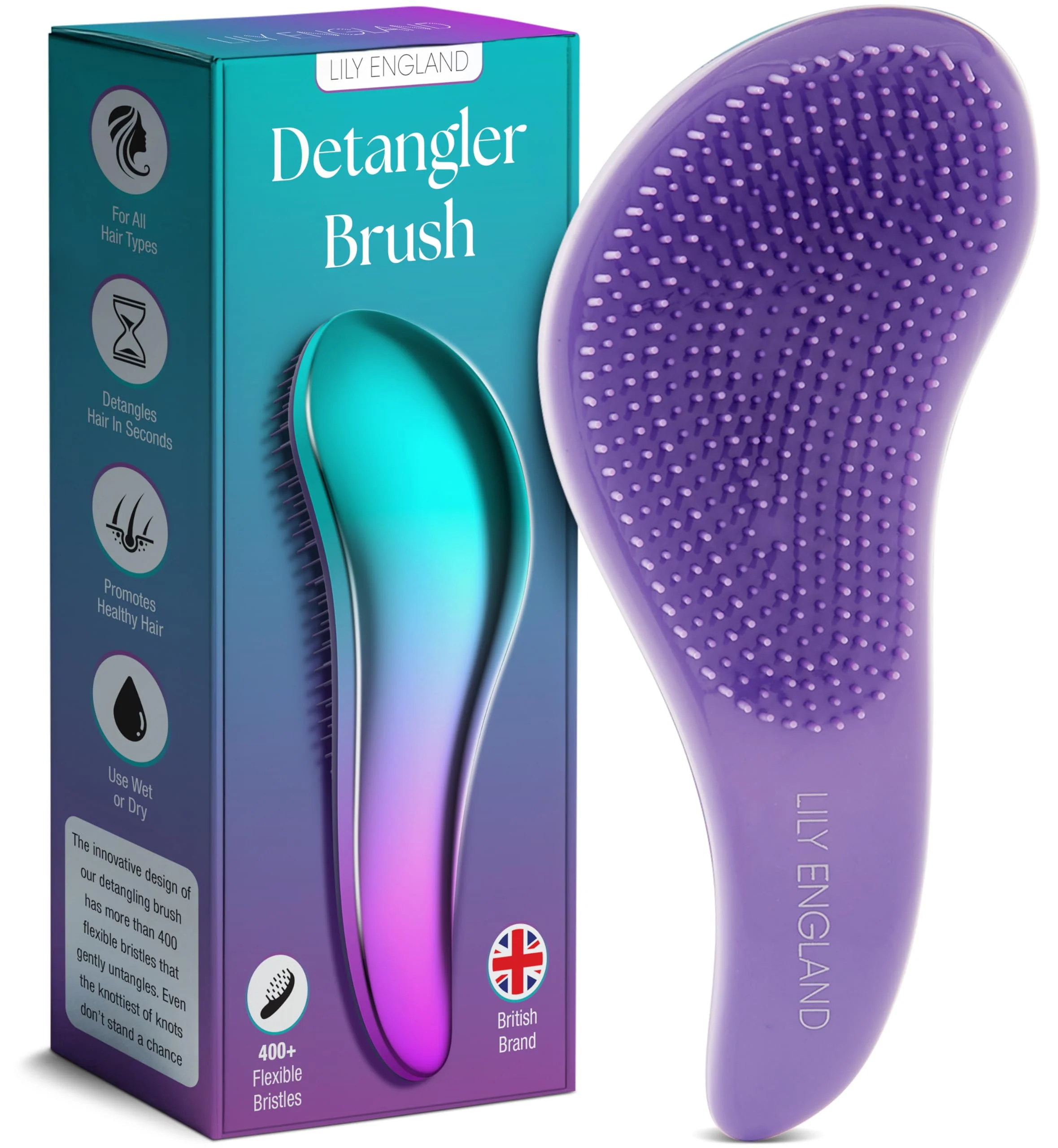 Effective Lily England Detangler Hair Brush for Curly Thick Straight Natural Hair - Gentle Detangling Brush for Women Kids Toddlers with Flexible Practical