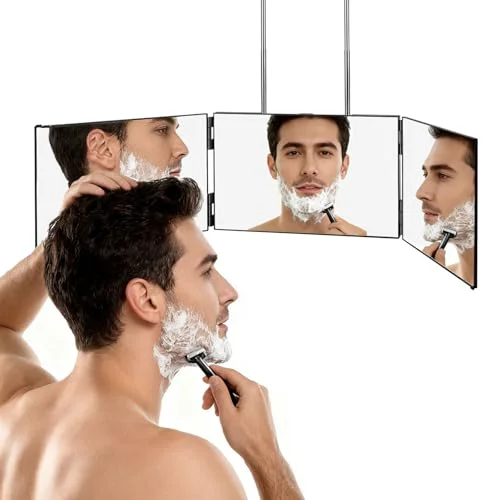 Natural LMZNXCZ 3 Way Mirror for Self Hair Cutting 360 Haircuts Men for Barber Use Tools to See Back of Head Tri Fold Mirror with Portable Height Adjustable First-Class