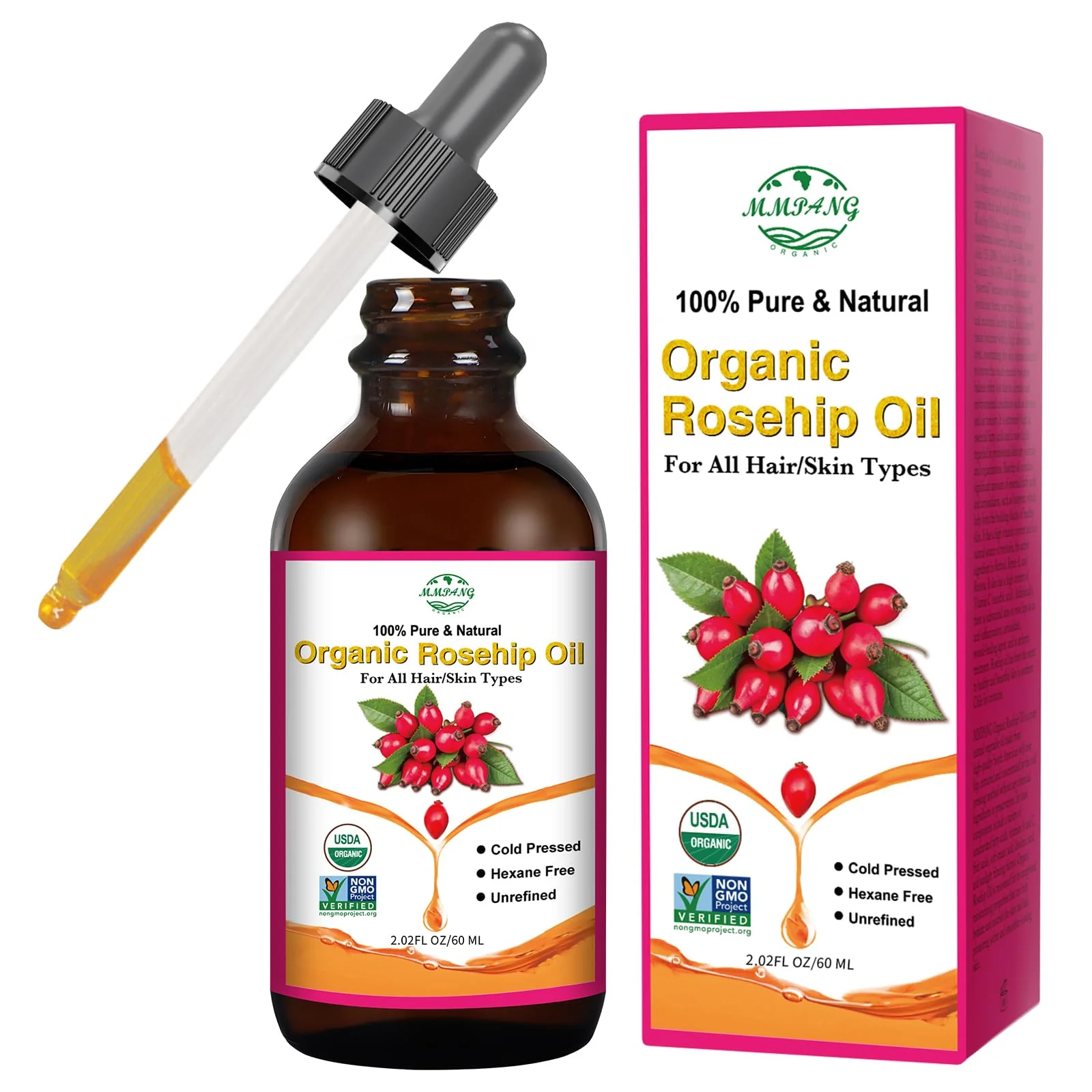 User-Friendly MMPANG Organic Rosehip Oil for Face Skin Cold Pressed Rose Hip Seed Oil High-Quality