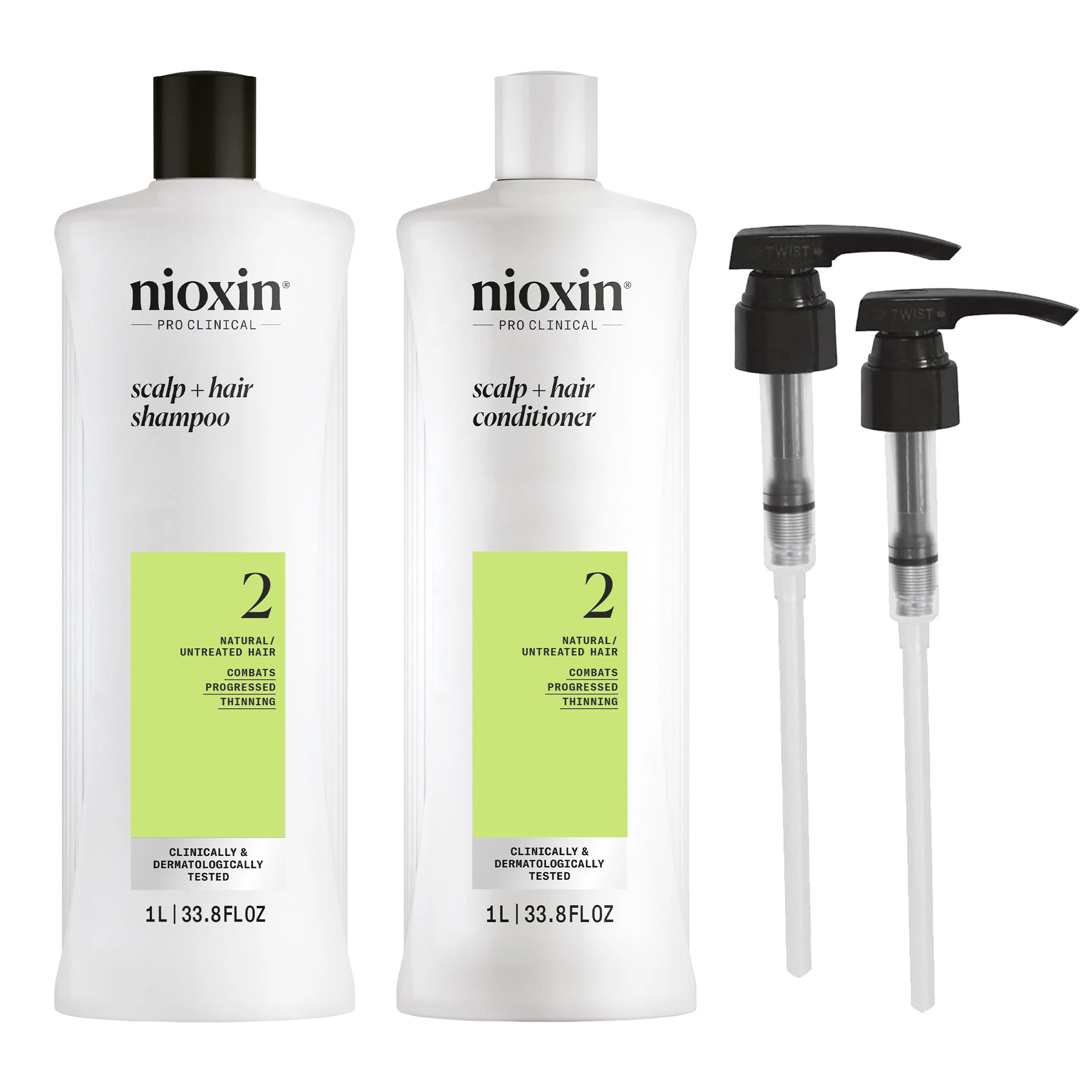 Easy-to-Use Nioxin System 2 Shampoo Conditioner Prepack For Natural or Untreated Hair with Progressed Thinning With Niacinamide and Biotin Pumps Included High-Performance