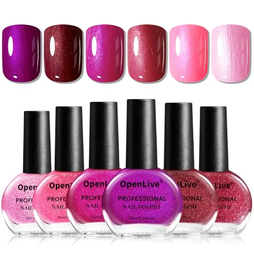 Fine Crafted OpenLive 10ml 6 Colors Red Glitter Nail Polish Set Glitter Rose Red Pink Deep Purple Series Nail Polish Gifts for Women Contemporary