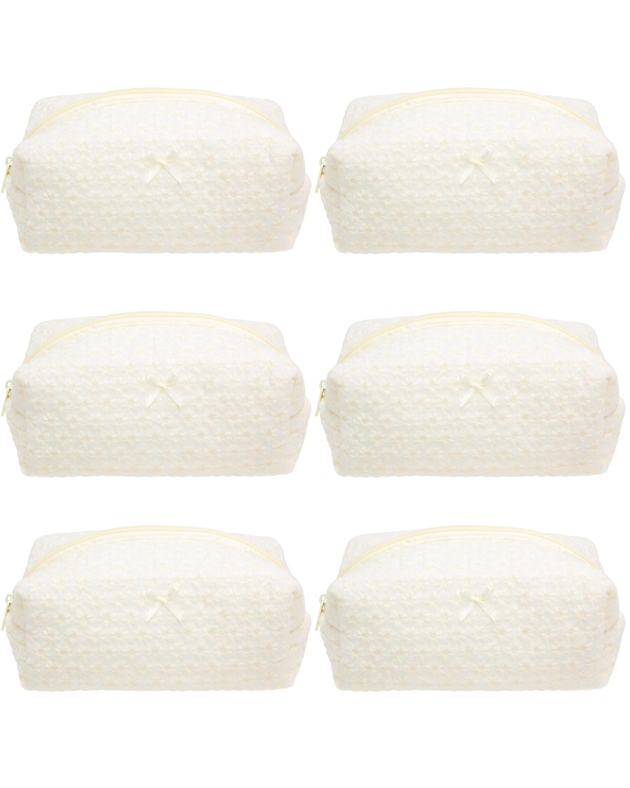 Prestigious Cozy Makeup Bag for Women Zipper Cosmetic Pouch Embroidery Daisy 6 Pack Dependable