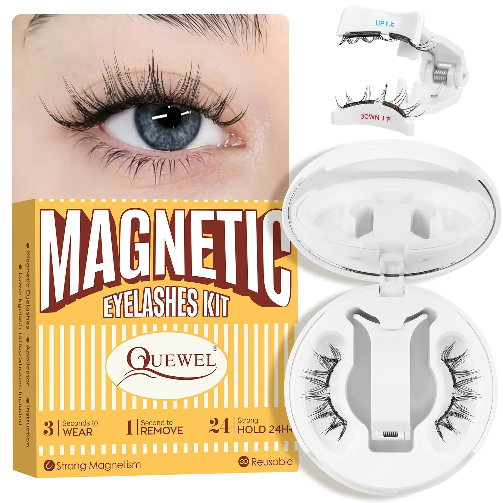 Practical QUEWEL Magnetic-Eyelashes with Applicator Upgrade 1 Pair Soft Magnetic Lashes No Glue Needed Reusable Magnetic Eyelashes So Soft and Suitable Green