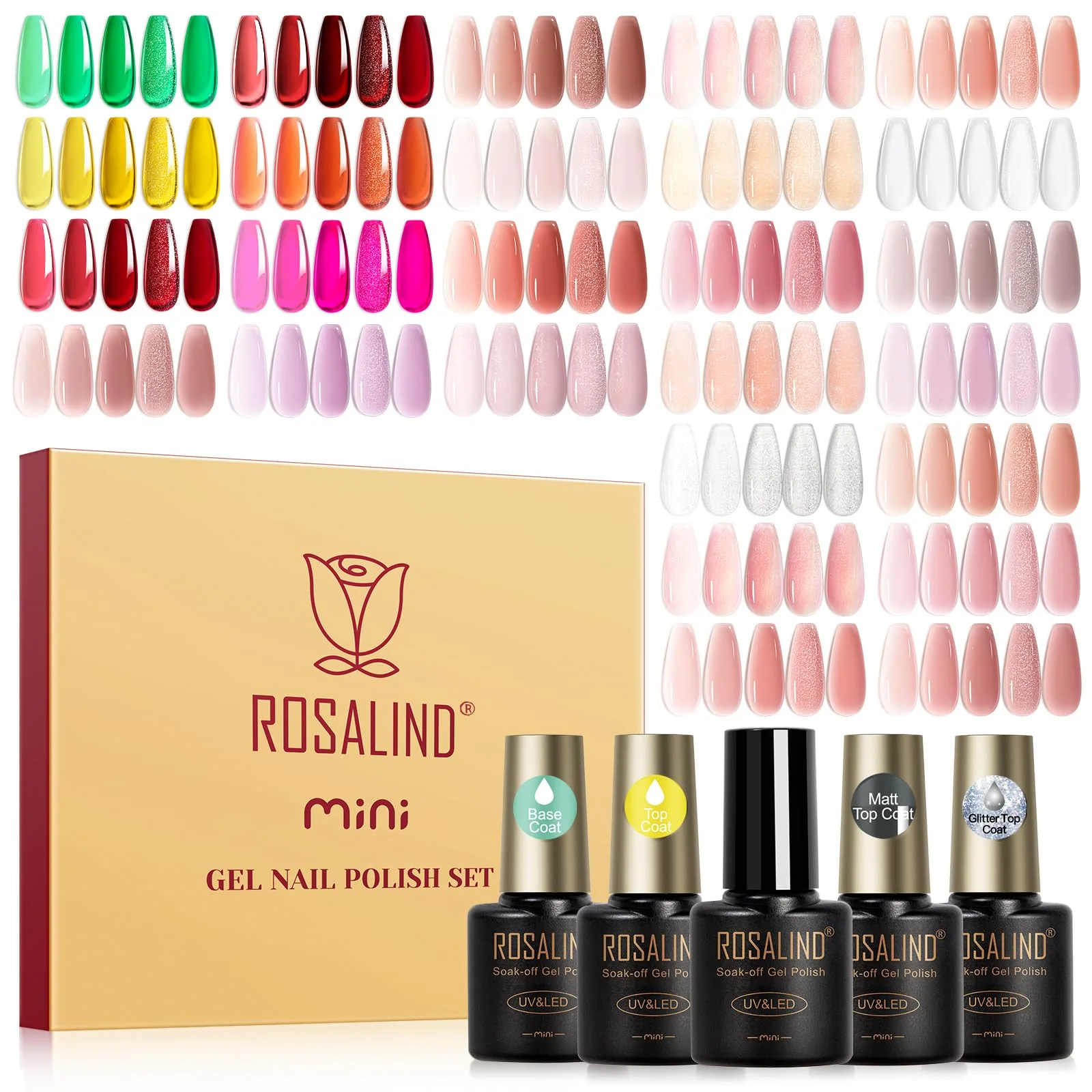 Certified ROSALIND 30pcs Jelly Gel Polish Set 26 Colors Translucent Nude Pink Neon Gel Nail Polish Set with Sheer Matte Glossy Glitter Effects for Nails Environmentally Friendly