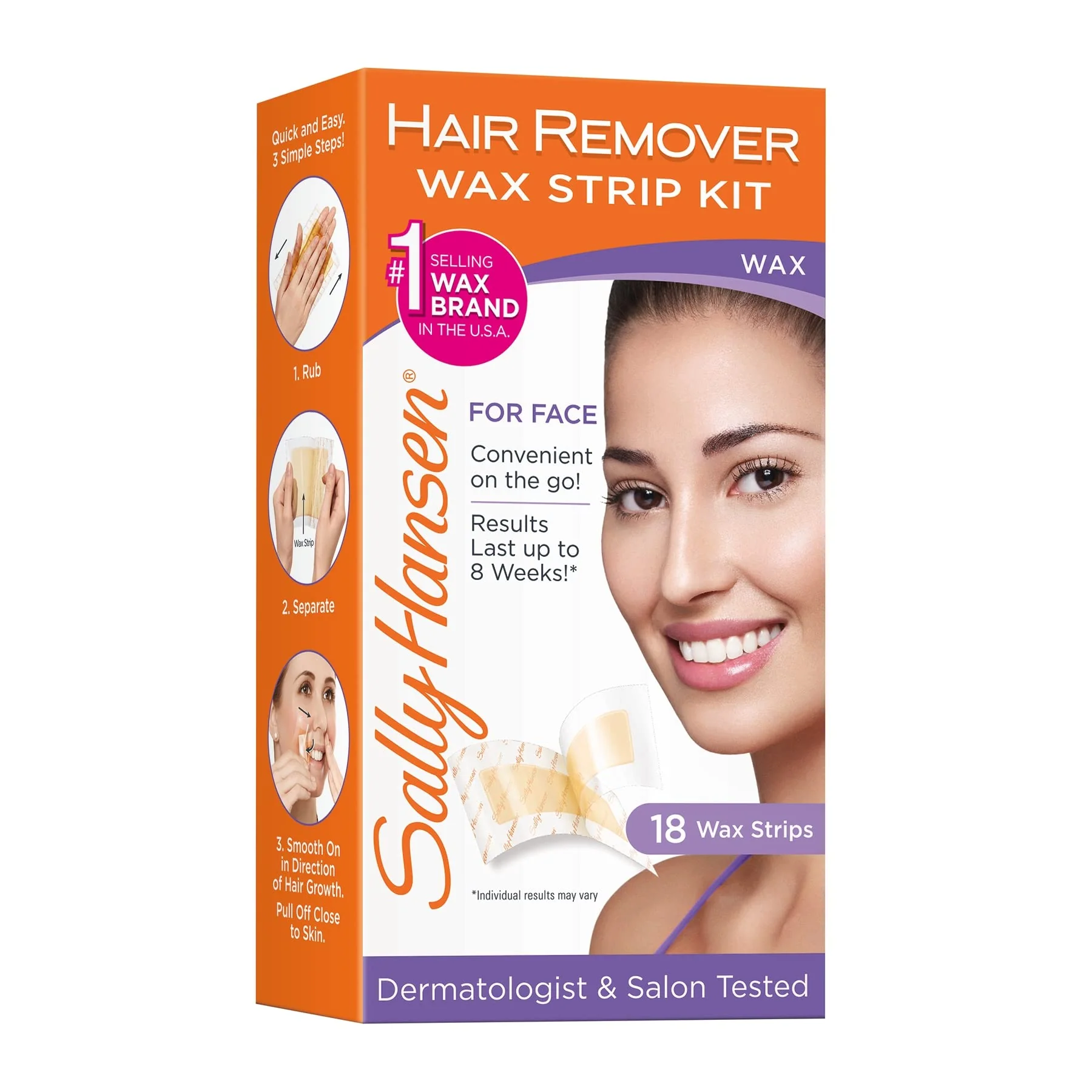 Top-Quality Sally Hansen Face Hair Removal Wax Strips Kit At-Home Use 18 Count Flexible