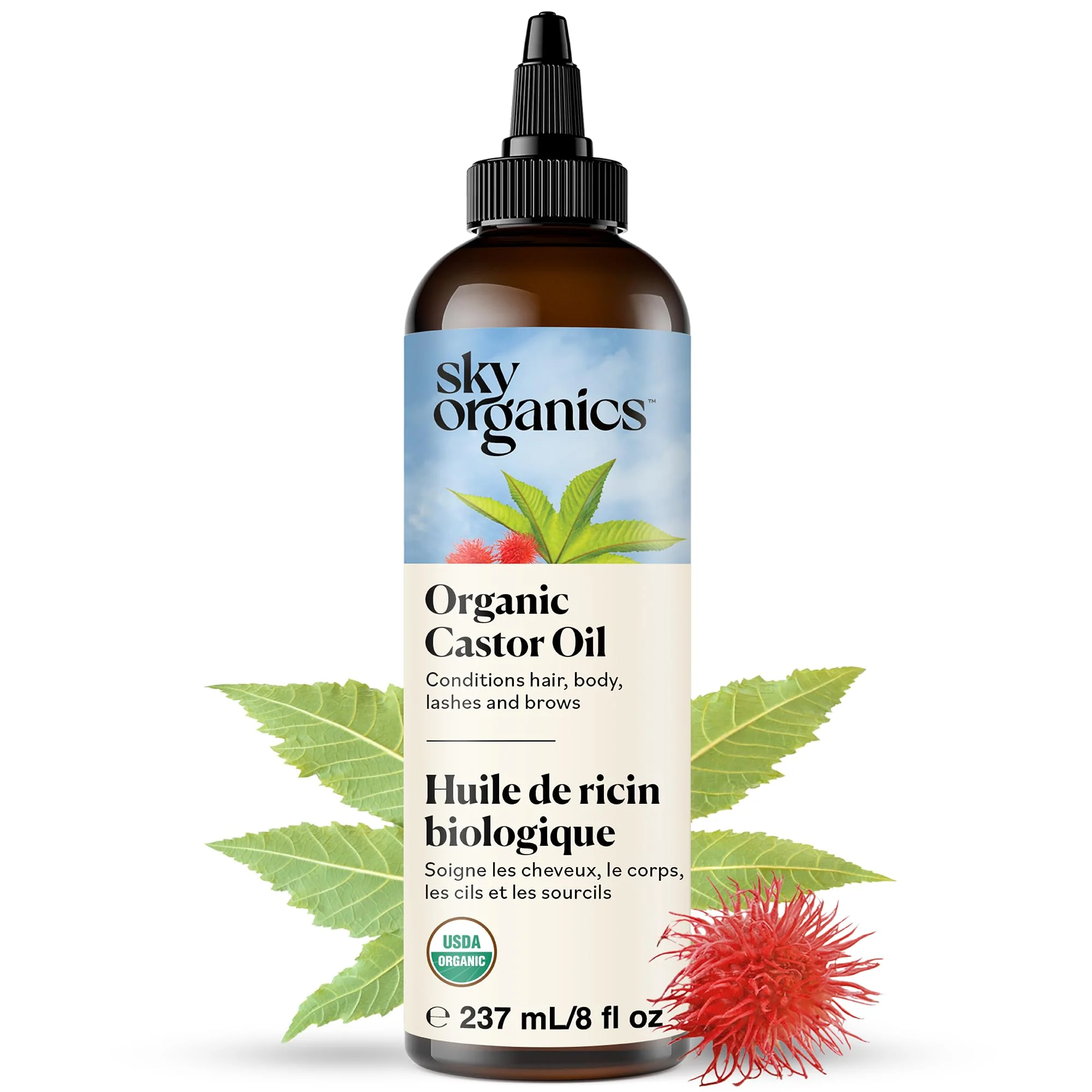 Convenient Sky Organics - Castor Oil Organic - Volumizing Hair Oil - Scalp Lashes Brows - Pure Castor Oil Cold Pressed - Natural Conditioner - Omega Fatty Excellent