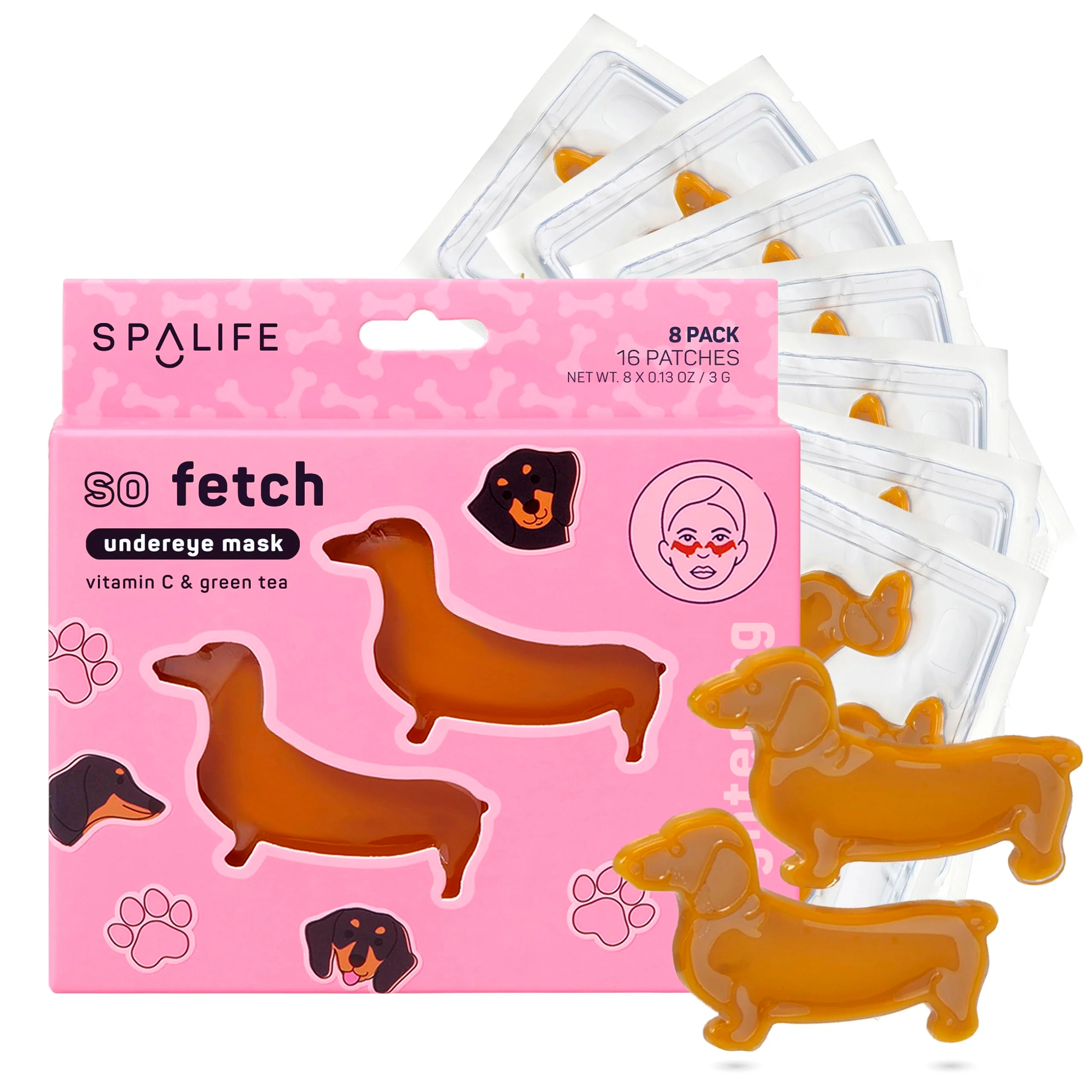 Professional SpaLife So Fetch Hydrogel Under Eye Patches for Dark Circles Dachshund Under Eye Patches for Puffy Eyes Weiner Dog Undereye Bags and Puffiness Certified