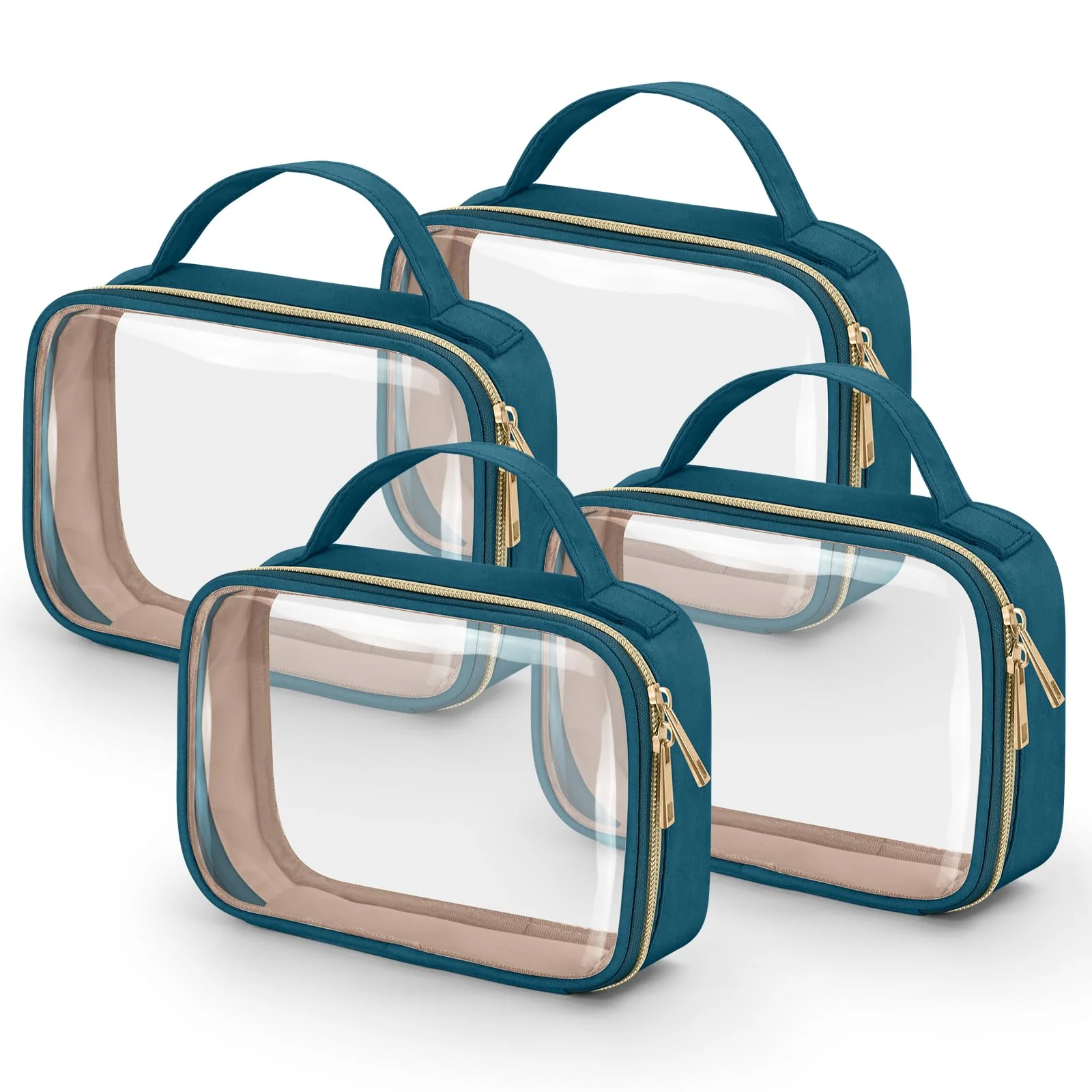 World-Class Wedama TSA Toiletry Bag 4 Pack Clear Makeup Bags with Handles Quart Size Clear Toiletry Bags PVC Cosmetic Bags for Women and Men Carry on High-Grade