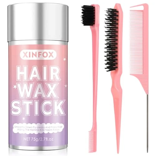 Expertly Made Hair Wax Stick Slick Back Hair Brush Wax Stick for Flyaways Rat Tail Comb Edge Brush Styling Tool Set Accessories for Women Girls Pink Eco-Friendly