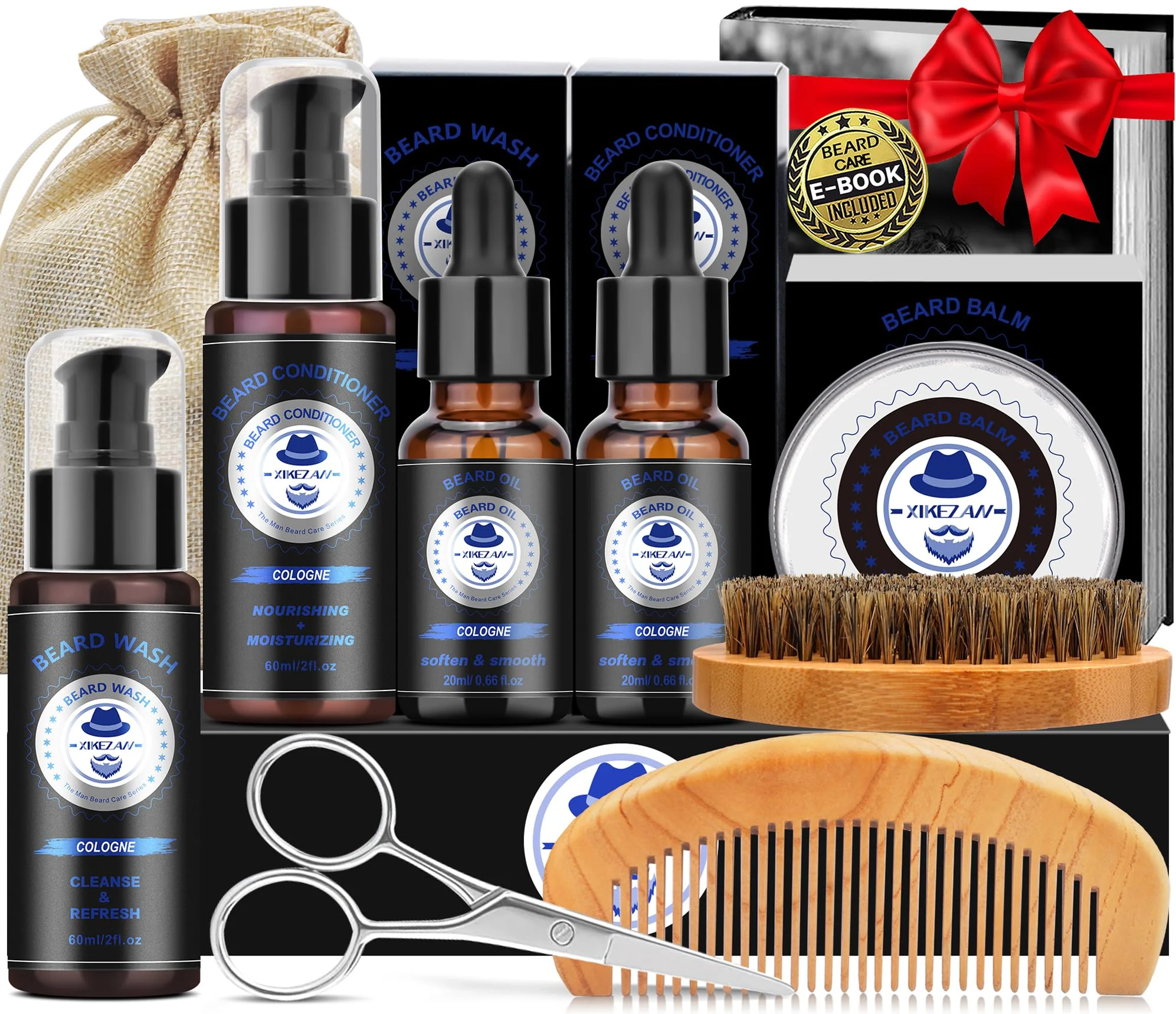 Exclusive XIKEZAN Beard Kit for Men Grooming Care w Cologne-Soften Soothe Beard Stylish