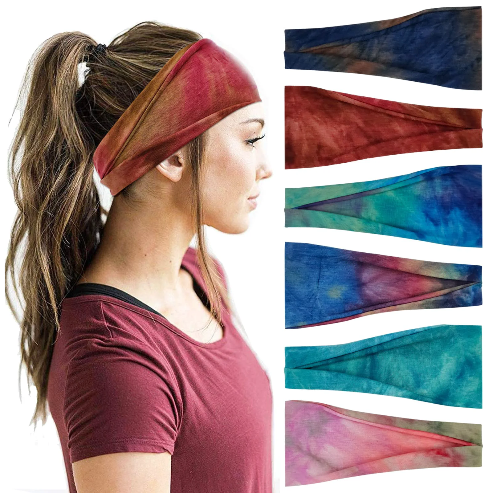Effective YONUF Headbands For Women Workout Wide Headband Yoga Head Bands For Women's Hair Accessories Fashion Band Tie Dye 6 Pack Artisan