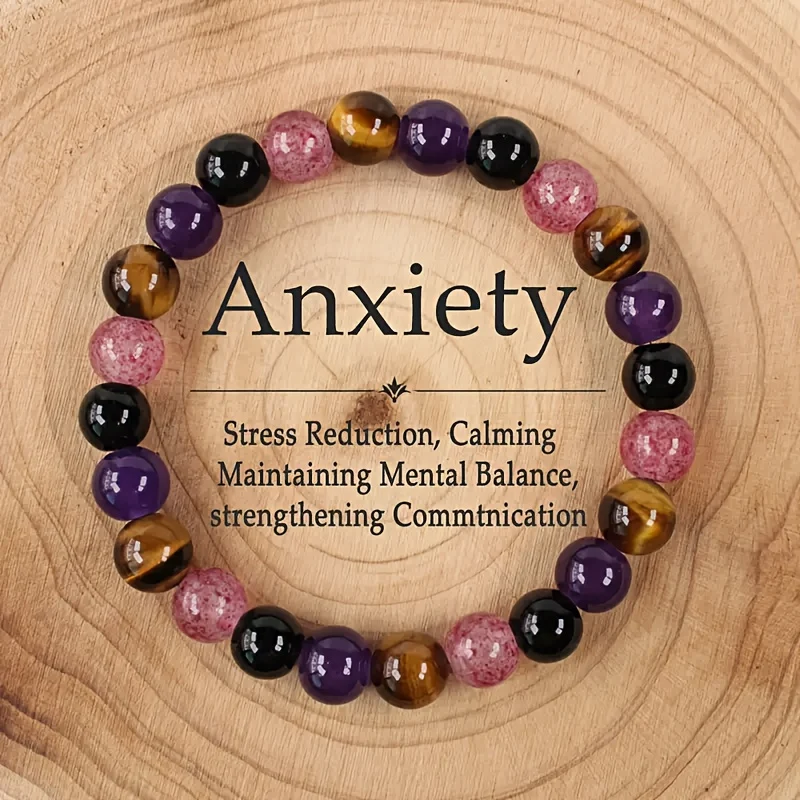 Dependable Handmade Anxiety Bracelet with Tiger Eye Amethyst Crystal Sophisticated