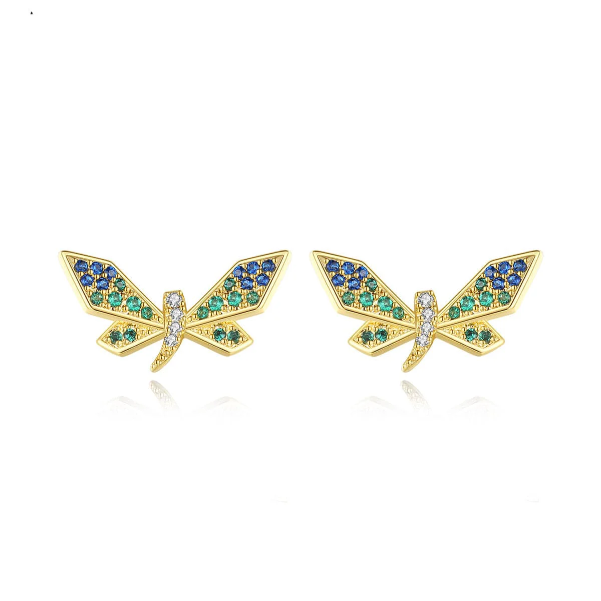 Durable Cubic Zirconia Goldtone Dragonfly Stud Earrings Traditional