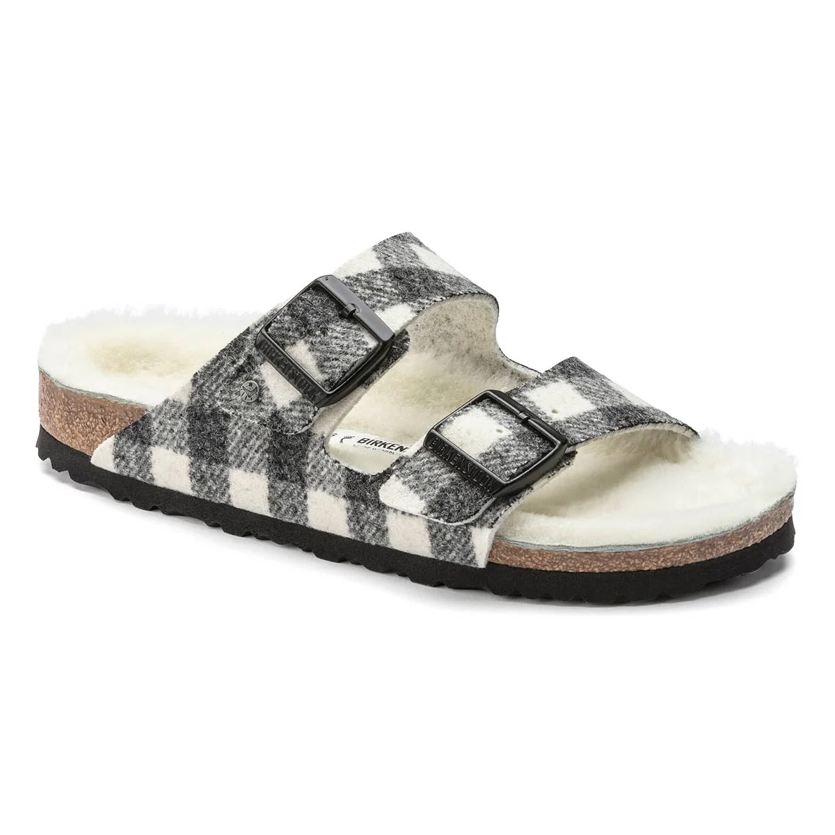 High-Grade Birkenstock Arizona Shearling Wool Plaid White Sandals Fine