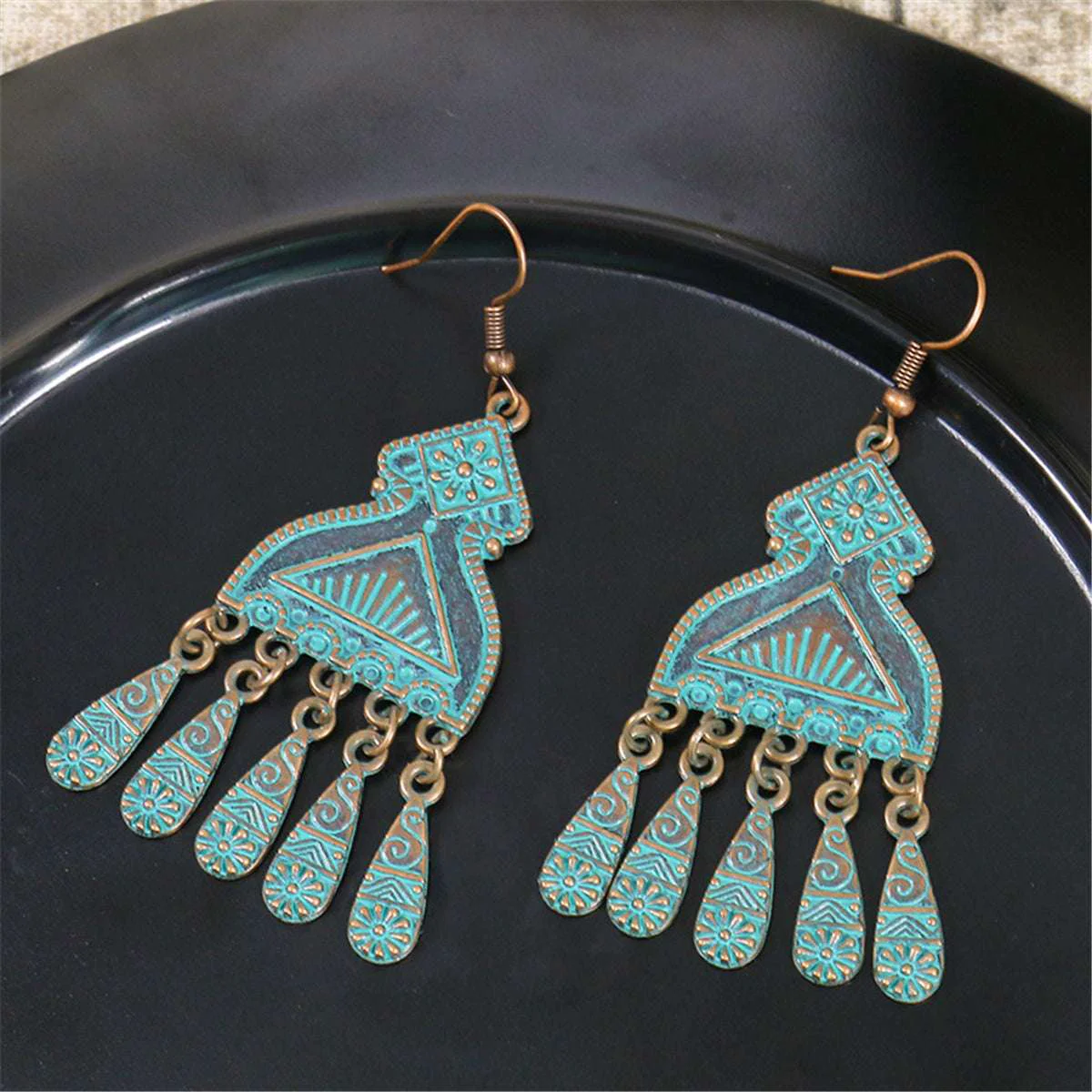 Versatile Teal Enamel Goldtone Comb Tassel Drop Earrings Safe