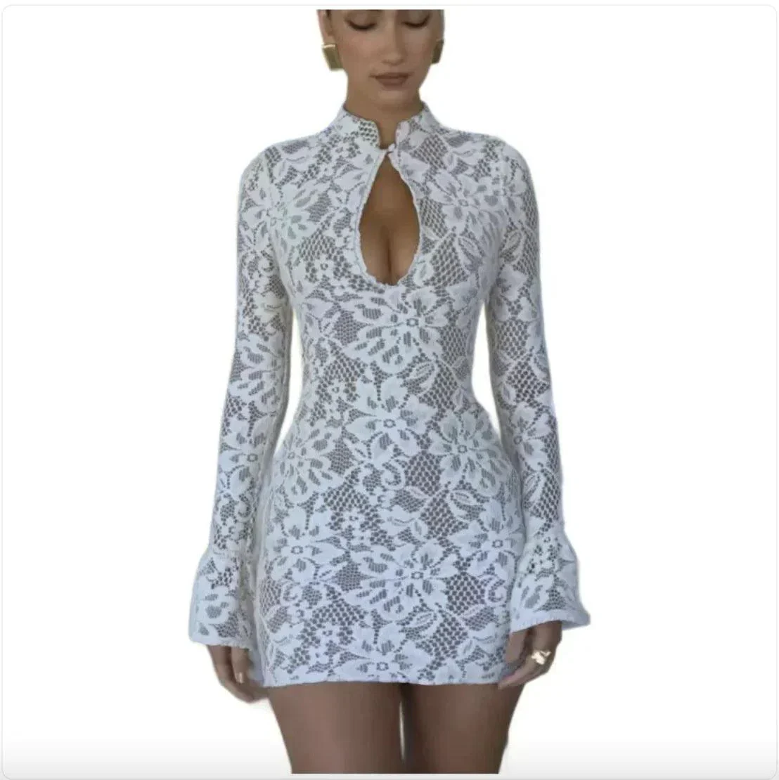 Functional Chic Hollow-Out Bell Sleeve Dress High-Grade