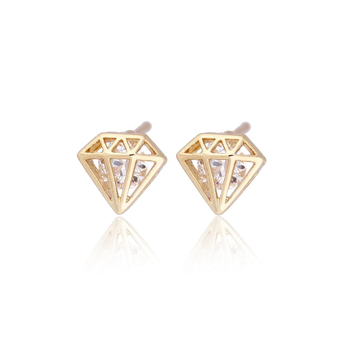 World-Class Cubic Zirconia Goldtone Stud Earrings Solid
