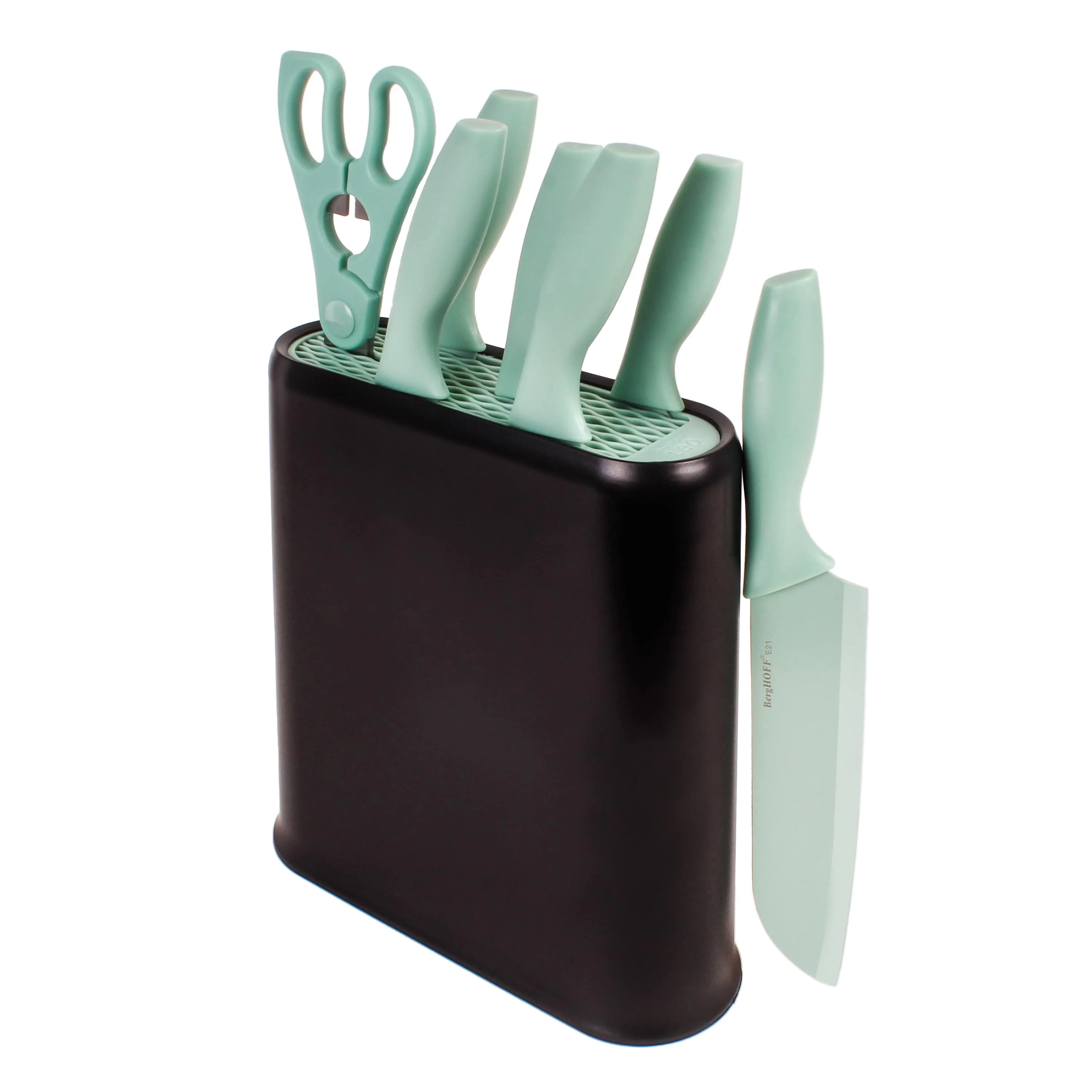 Crafted BergHOFF Leo 8Pc Stainless Steel Kitchen Knife Set with Universal Knife Block Mint Breathable