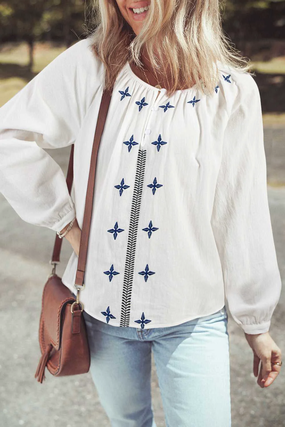 Clean Threaded Pear Emavie Long Sleeve Blouse Long Sleeve Top Authentic