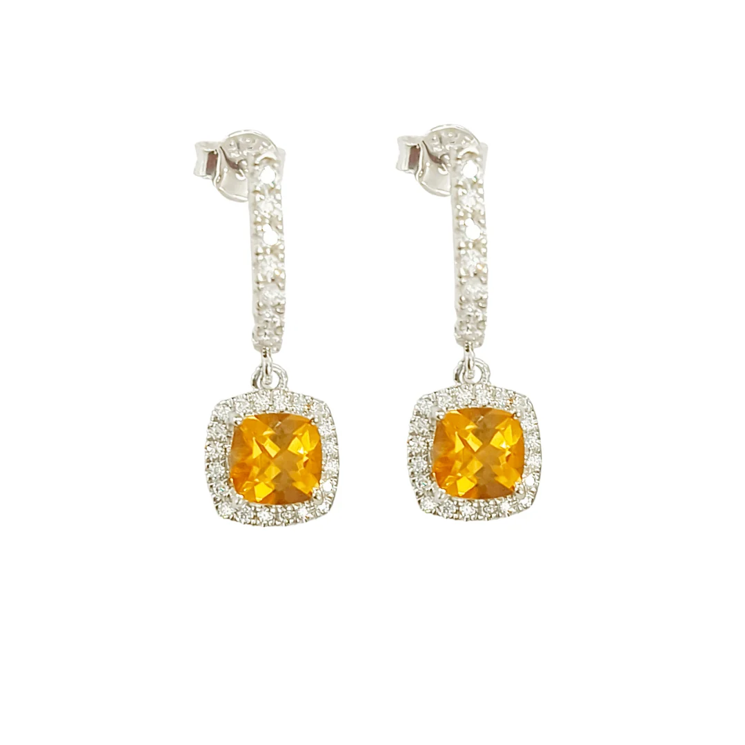 Crafted Natural Citrine Dangle Drop Halo Earrings Soft