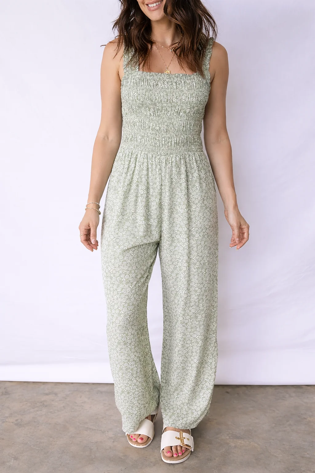 Optimized Threaded Pear Calliope Square Sleeveless Floral Jumpsuit Efficient