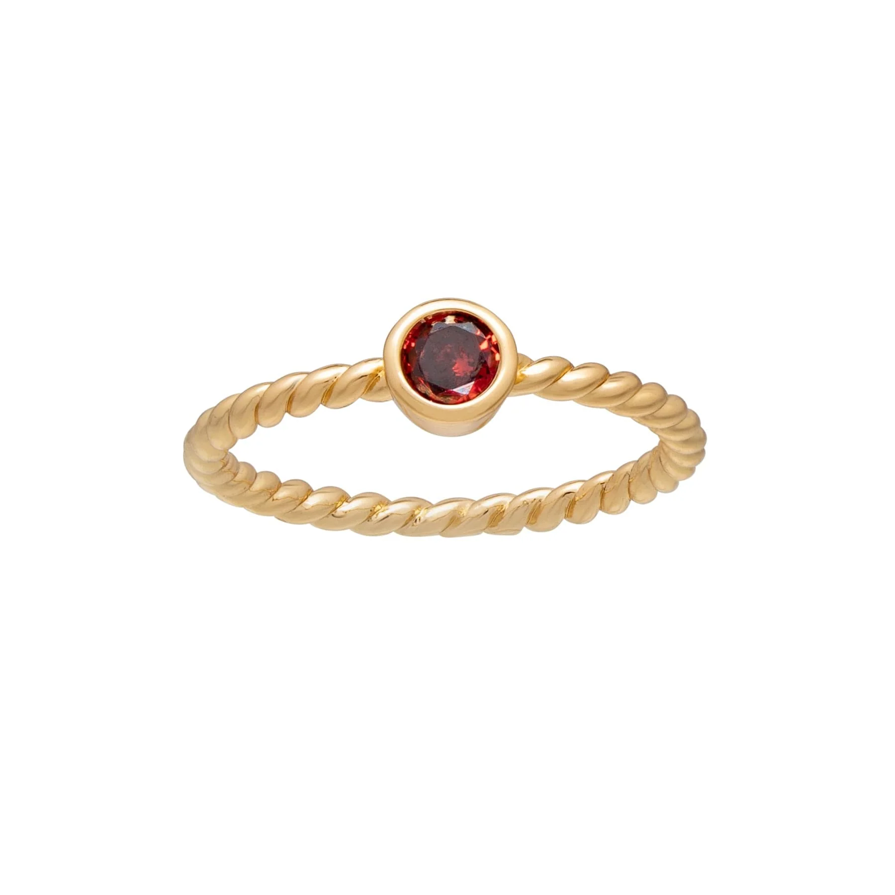 Consistent Goldtone Twisted CZ Birthstone Solitaire Ring – January Garnet Traditional