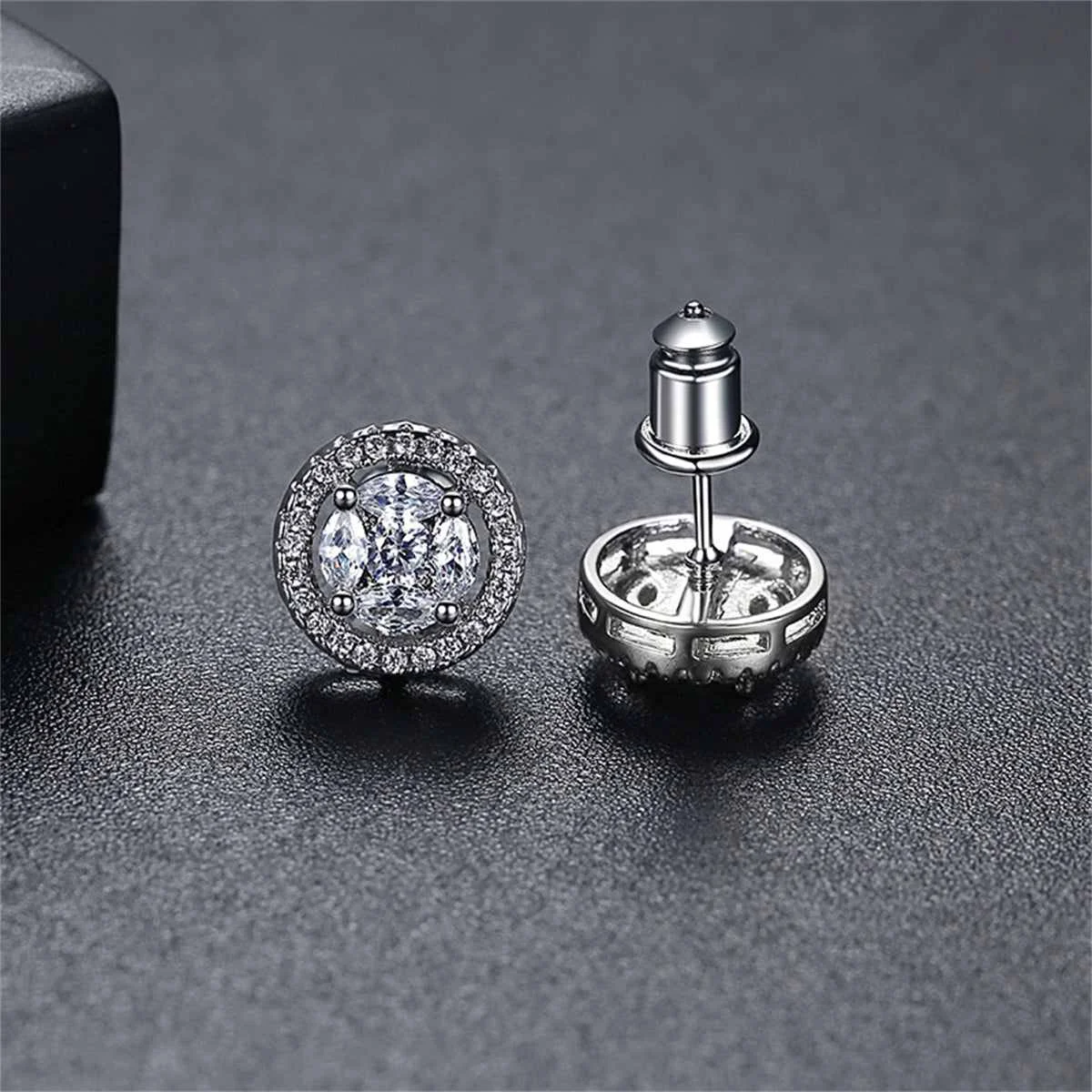 Artisan Crystal Cubic Zirconia Silvertone Round Stud Earrings Traditional