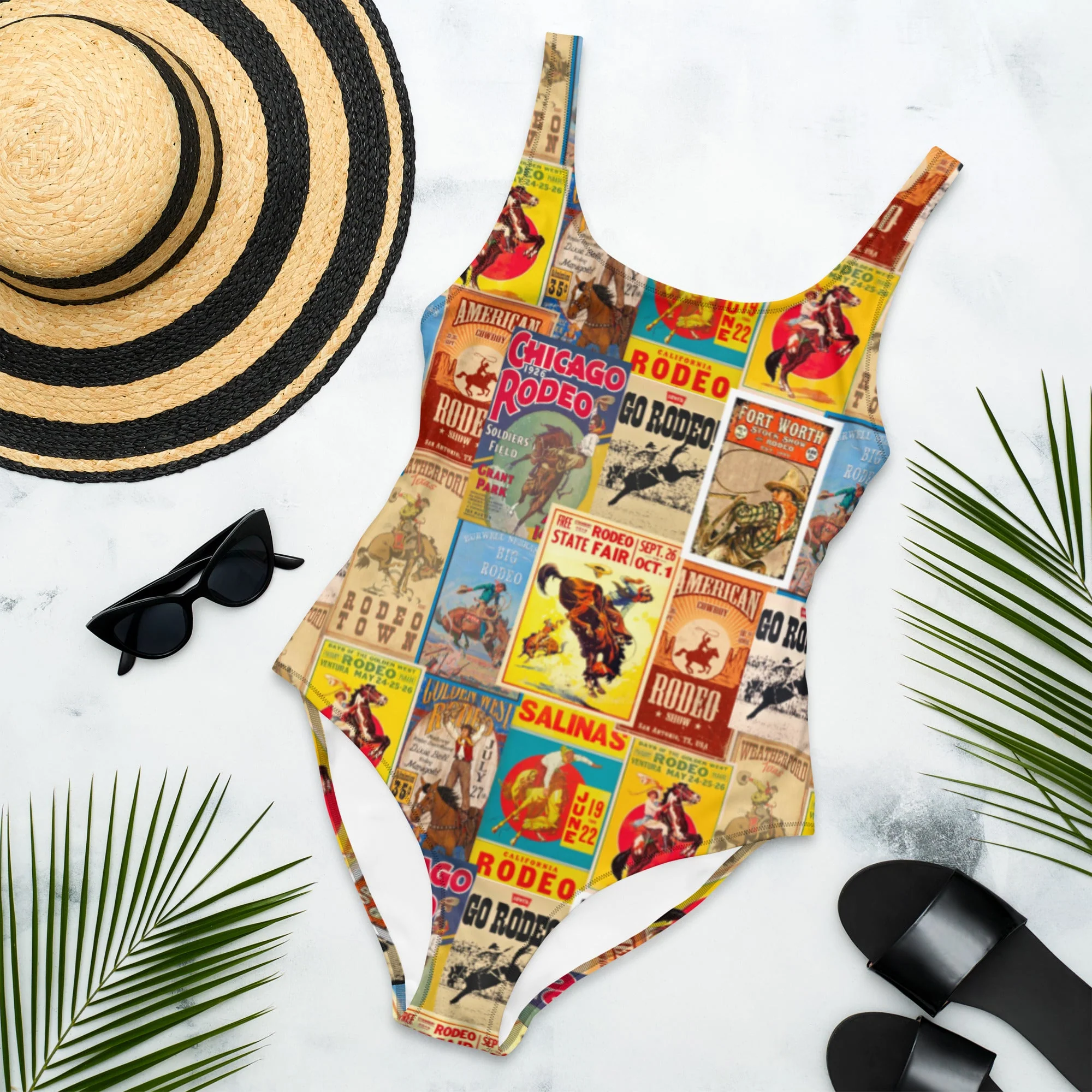 Outstanding Baha Ranch Yeehaw Vintage Rodeo Poster One-Piece Swimsuit Green