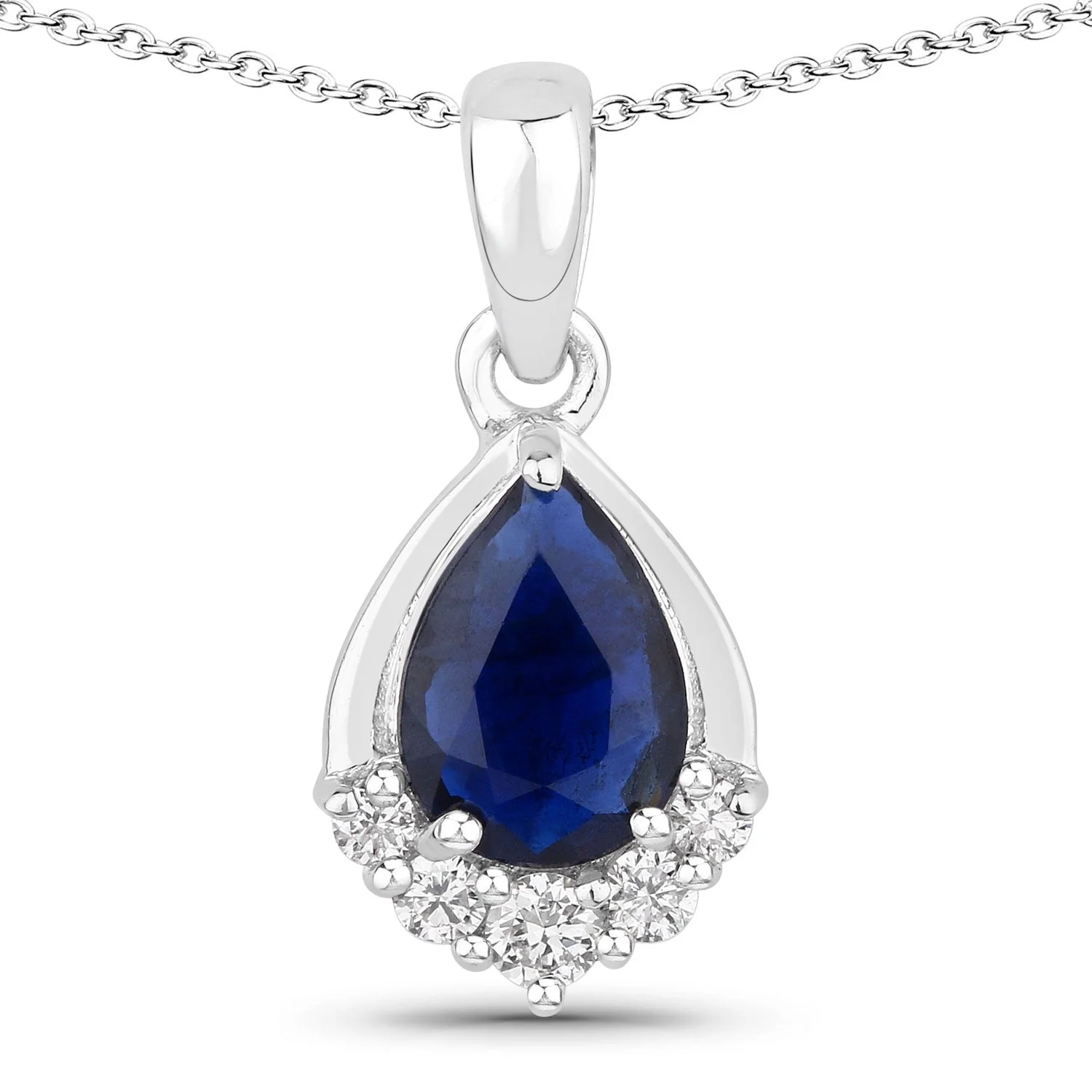 Stylish 0.80 Ct Pear Blue Sapphire Lab Diamond Prong Silver Teardrop Pendant Necklace Verified