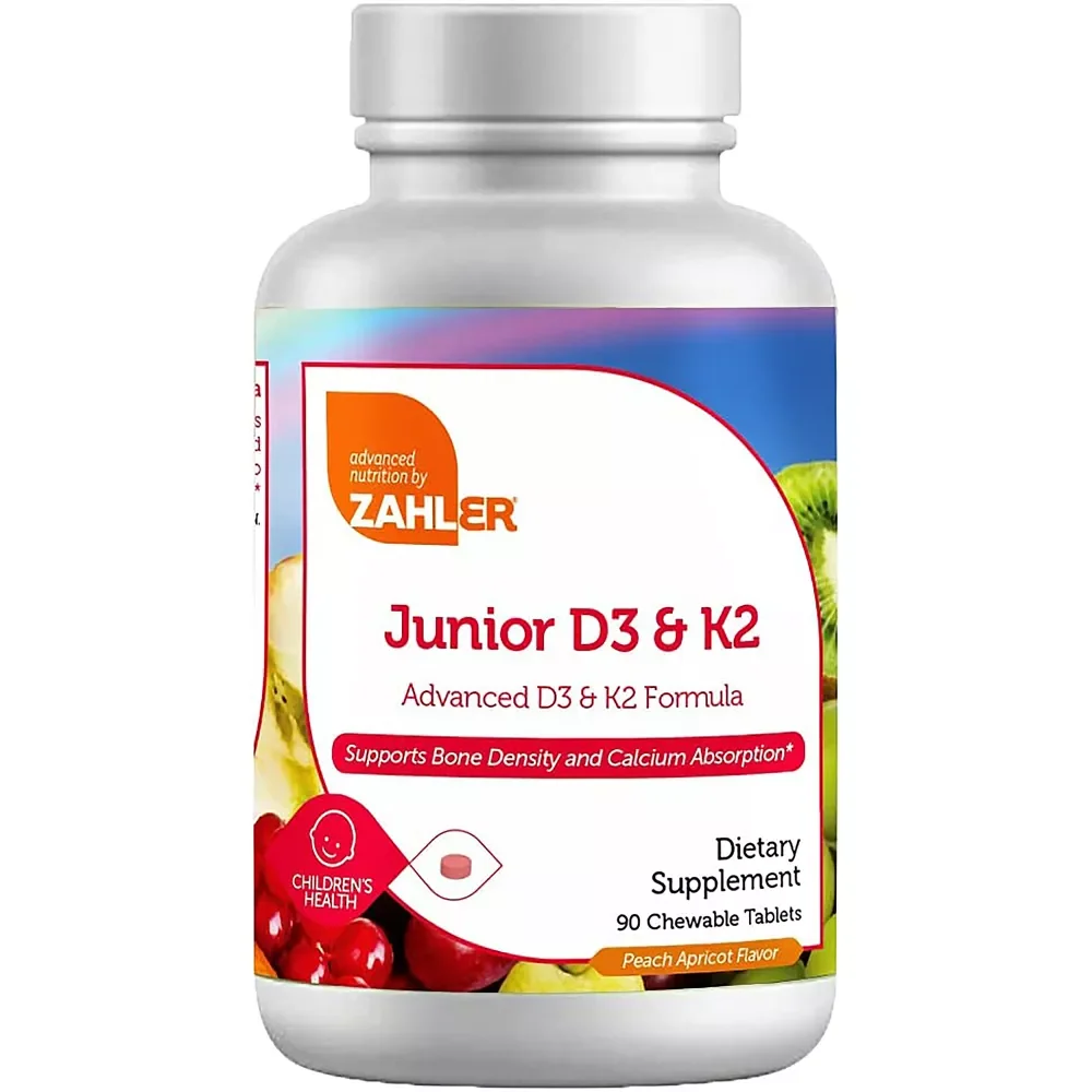 Casual Zahlers Junior D3 And K2 Support Bones And Calcium Chewable Tablets Peach Apricot 90Ea Sophisticated
