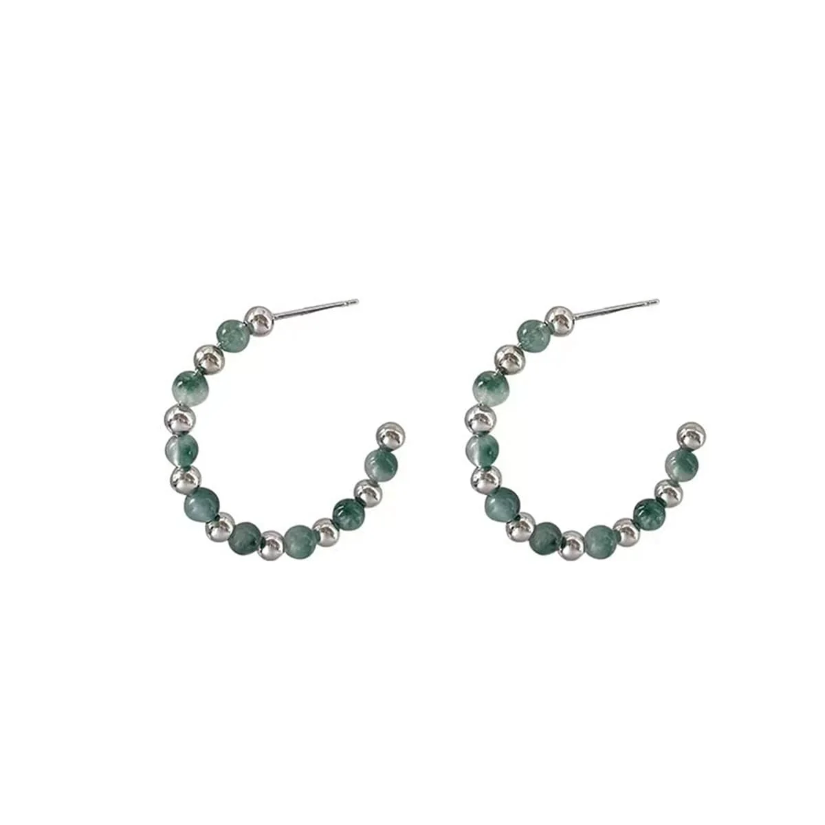 Crafted Quartz Silvertone Beaded Hoop Earrings Healthy
