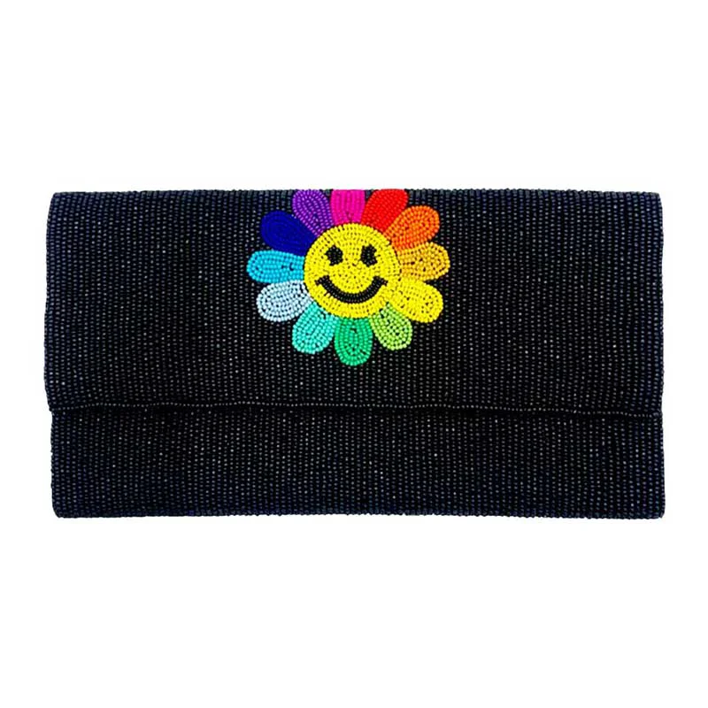 Safe Smile Flower Accented Seed Beaded Clutch Crossbody Bag Fast
