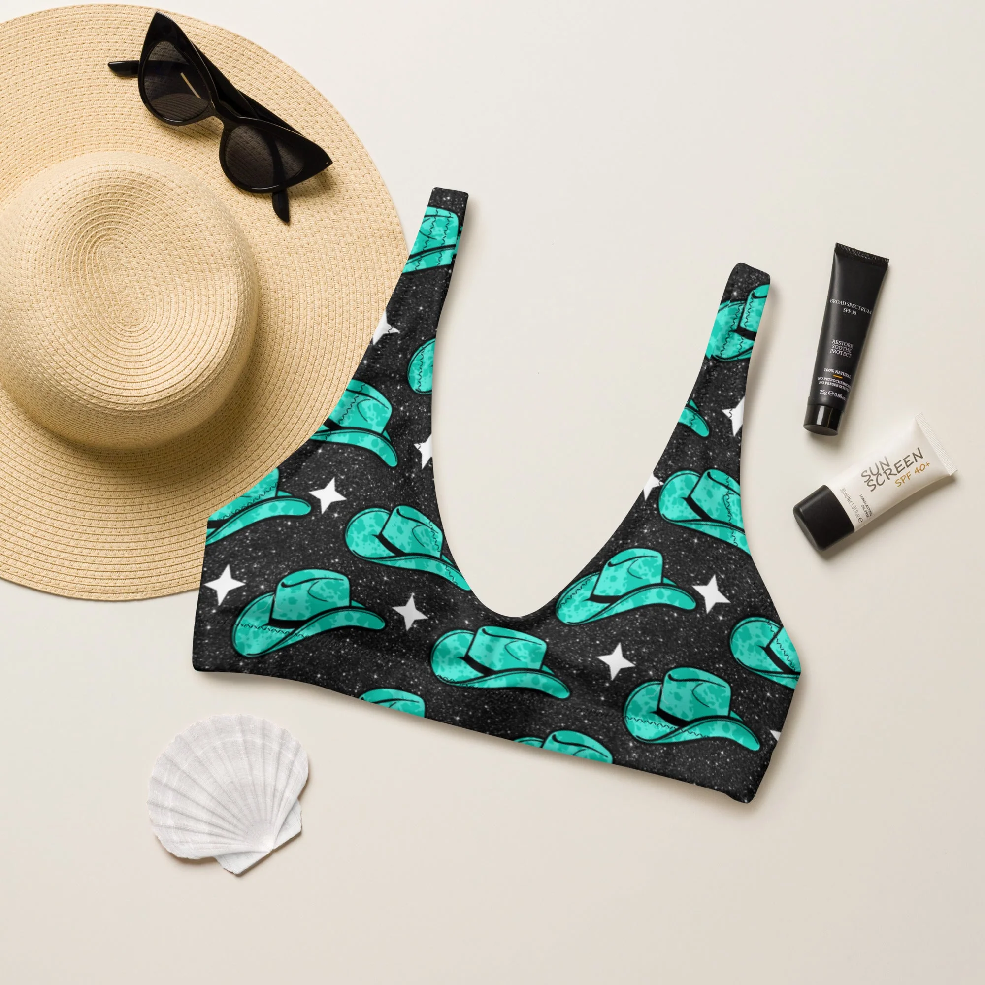 Exceptional Baha Ranch Yeehaw Turquoise Hat Bikini Top Elite