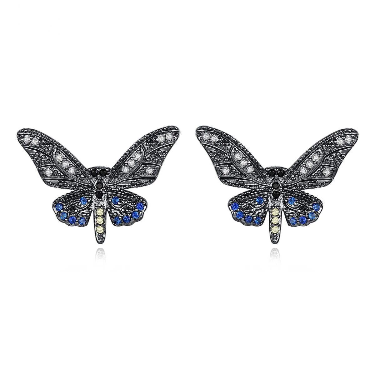 Sophisticated Black Cubic Zirconia Blacktone Butterfly Stud Earrings Dependable