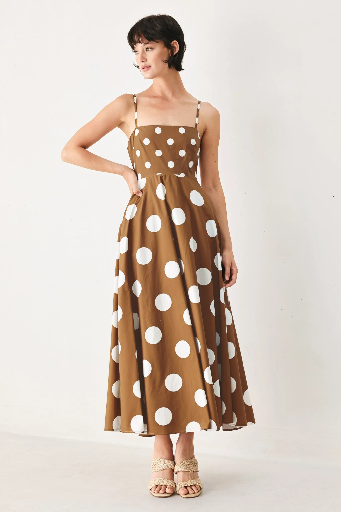 High-End Dolce Vita Polka Dot Woven Midi Dress Fine