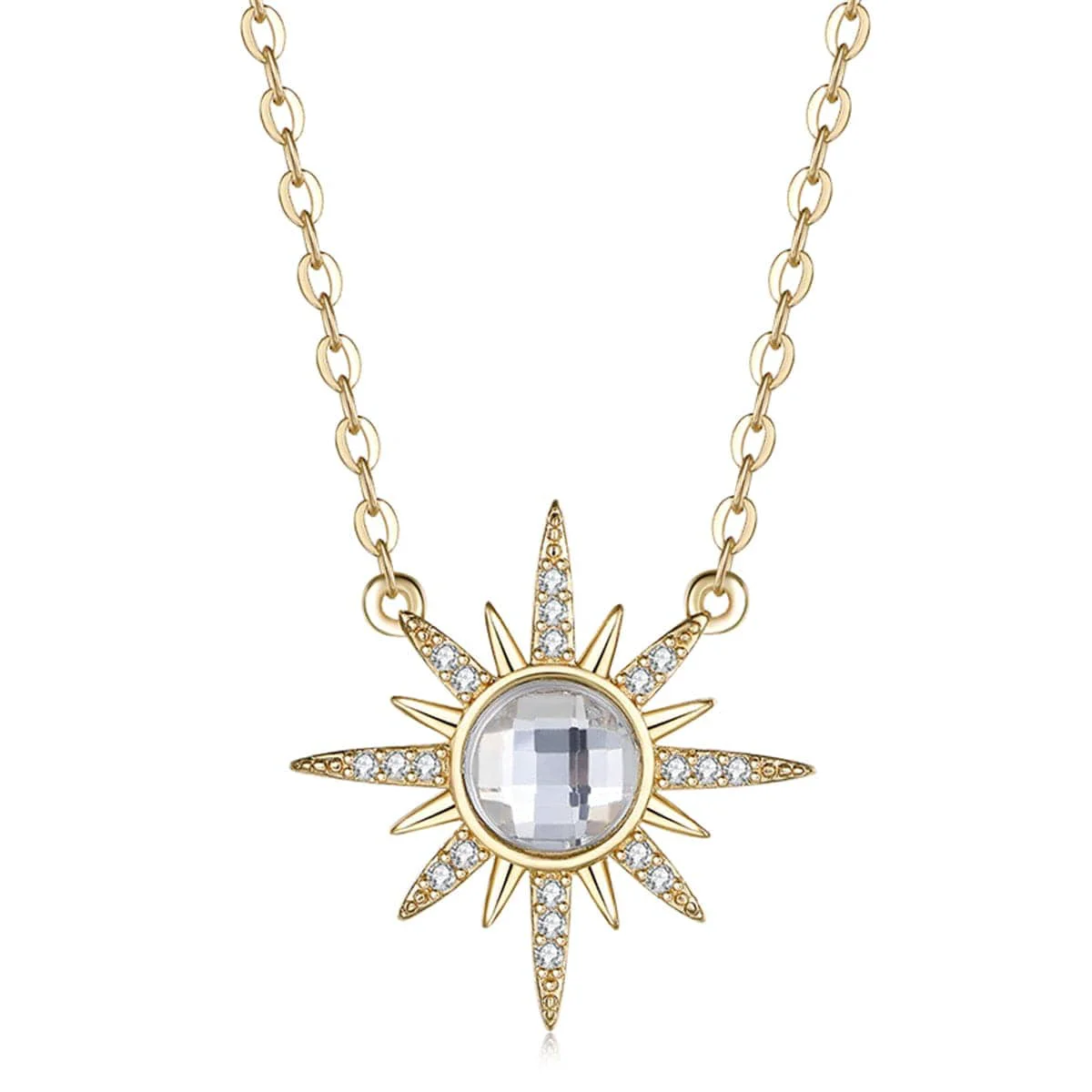 Smooth Crystal Cubic Zirconia Sun Pendant Necklace Easy-to-Use