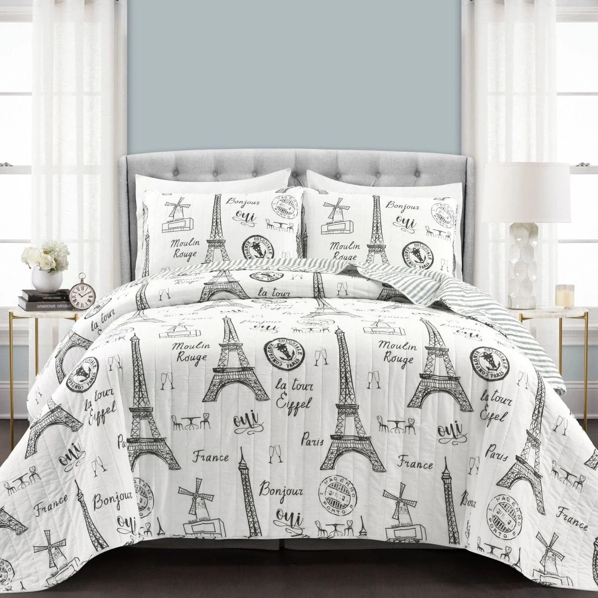 Next-Generation Paris Bonjour Reversible Cotton 3 Piece Quilt Set Efficient