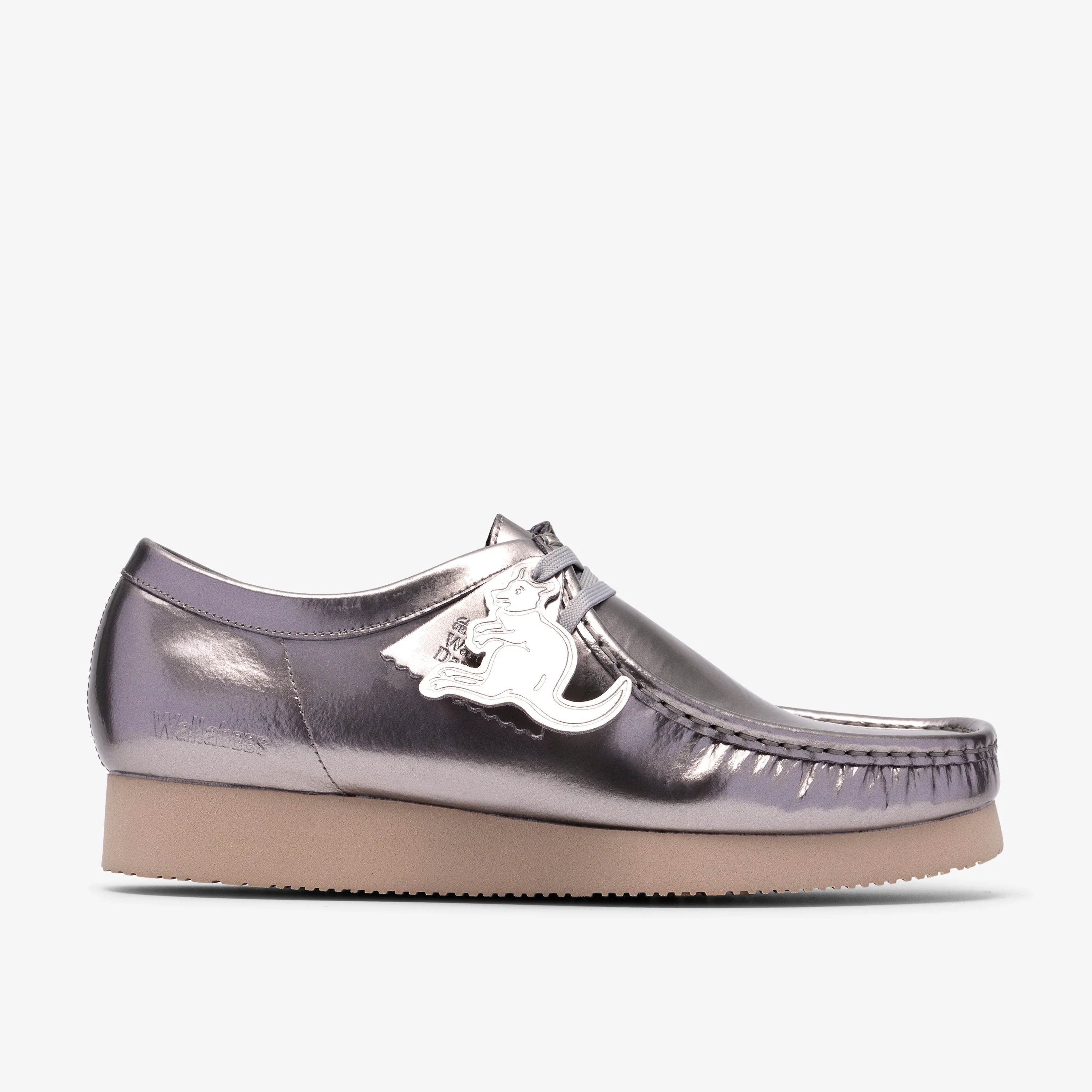 Proven Clarks Mens Wallabee 2604 - Silver Patent Fine