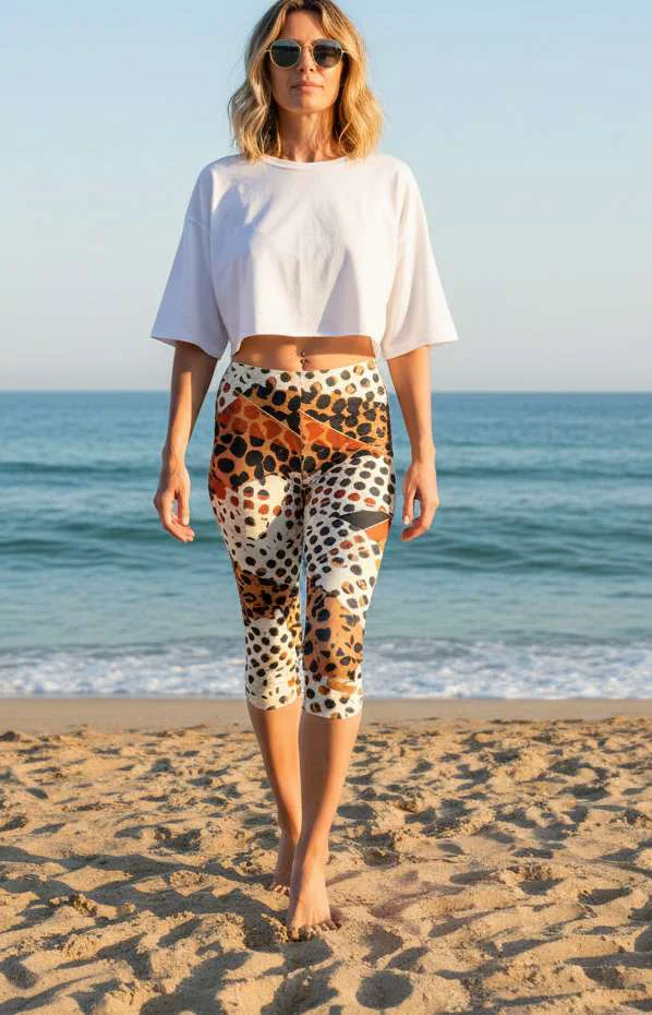 Environmentally Friendly Lily by Firmiana Women s Capri Leggings Women s Apparel Black White Geometric Panel Print Efficient