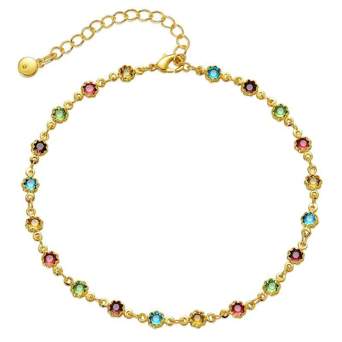 Efficient Cubic Zirconia Goldtone Multicolor Floral Station Anklet Relaxed