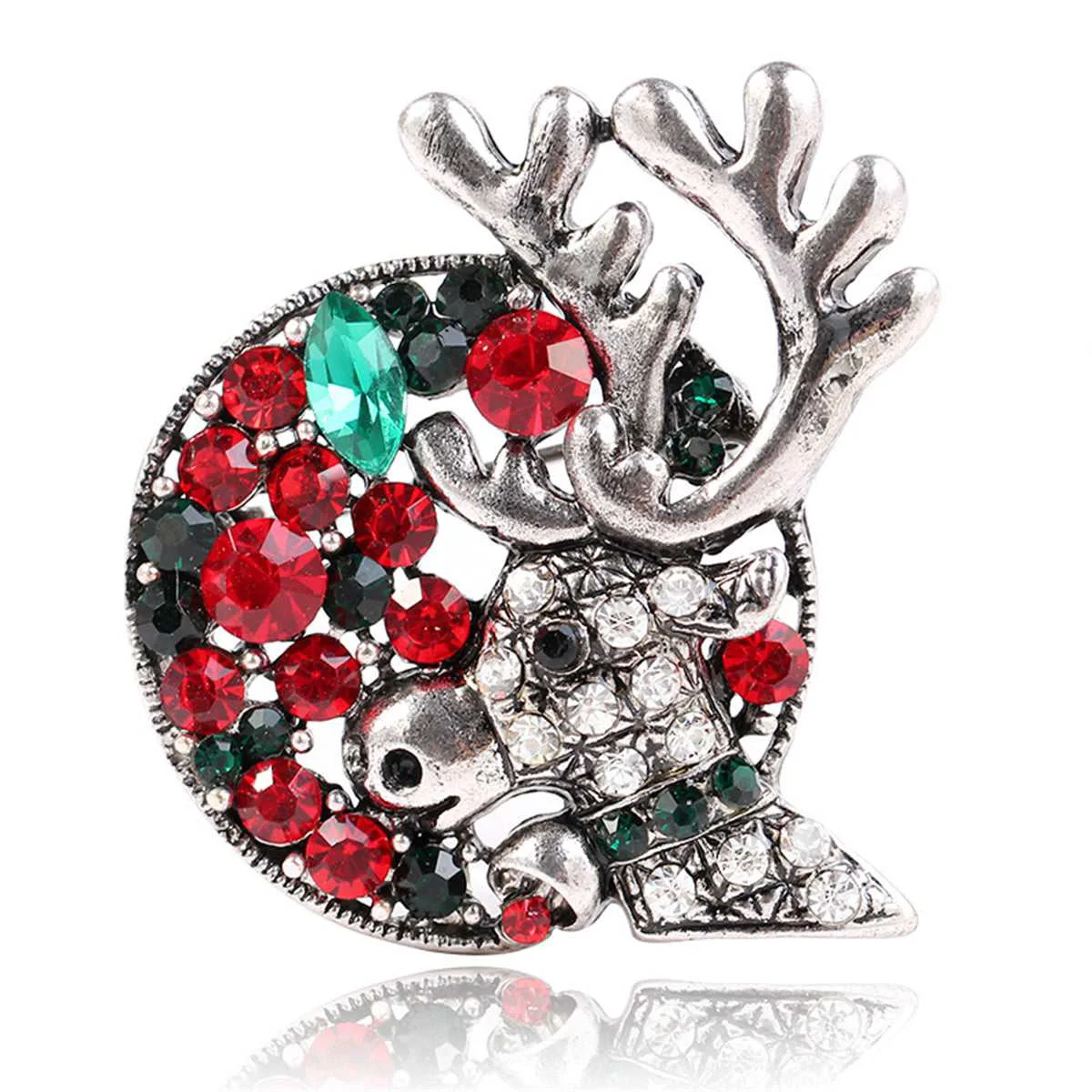 Versatile Green Crystal Cubic Zirconia Silvertone Reindeer Brooch Next-Generation