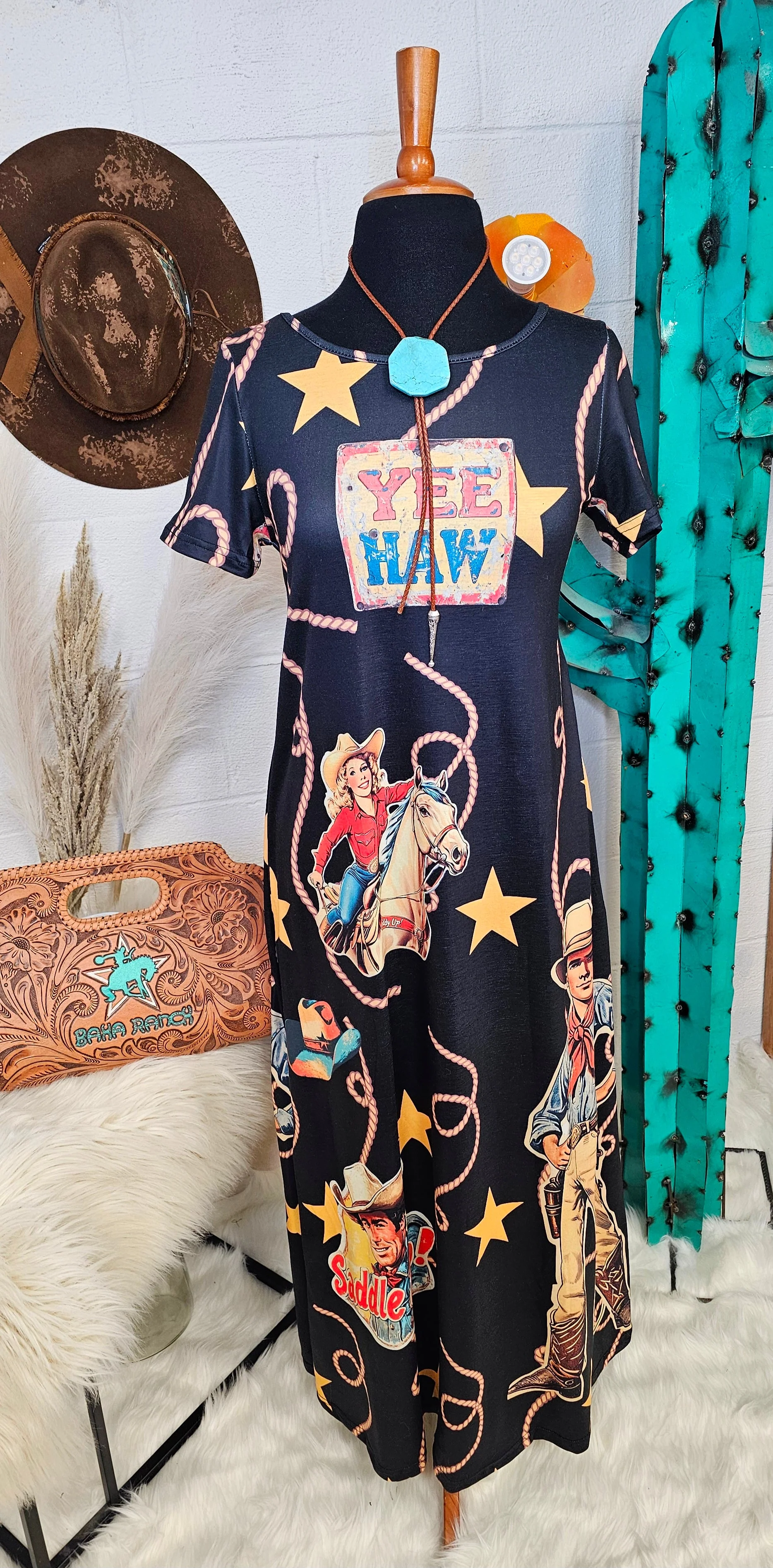 Organic Baha Ranch Vintage Cowgirl Western Dress Premium