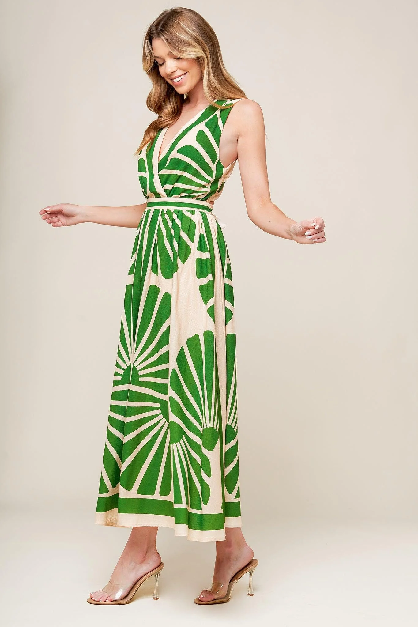 Unique Swept Me Off My Feet Green Woven Midi Dress Premium Material