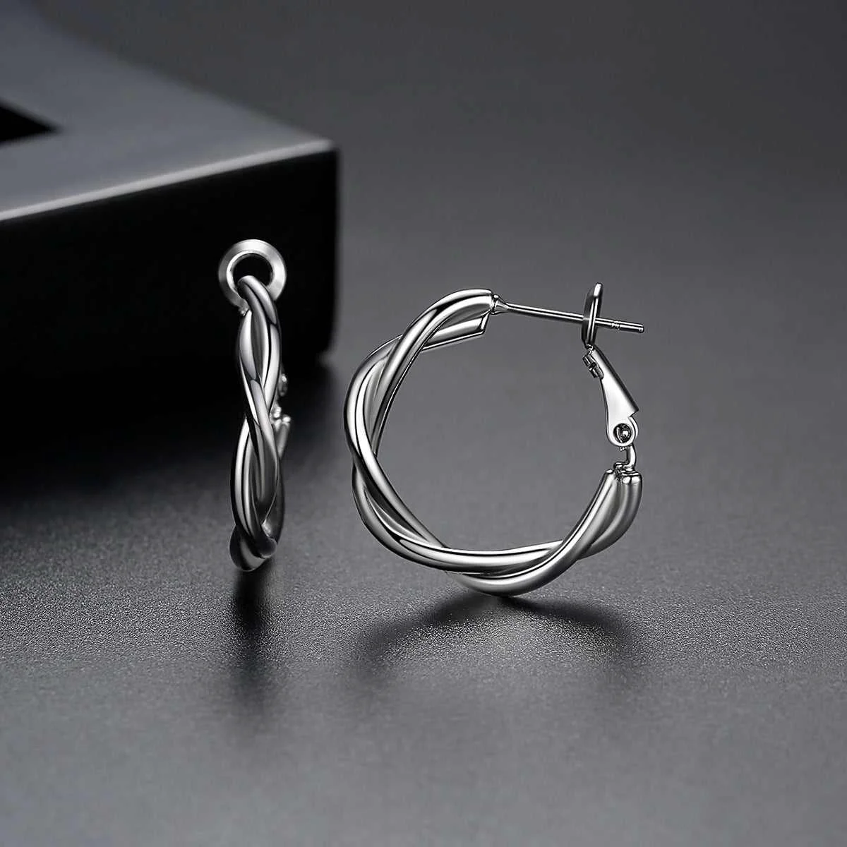 Crafted Silvertone Twine Hoop Earrings Original