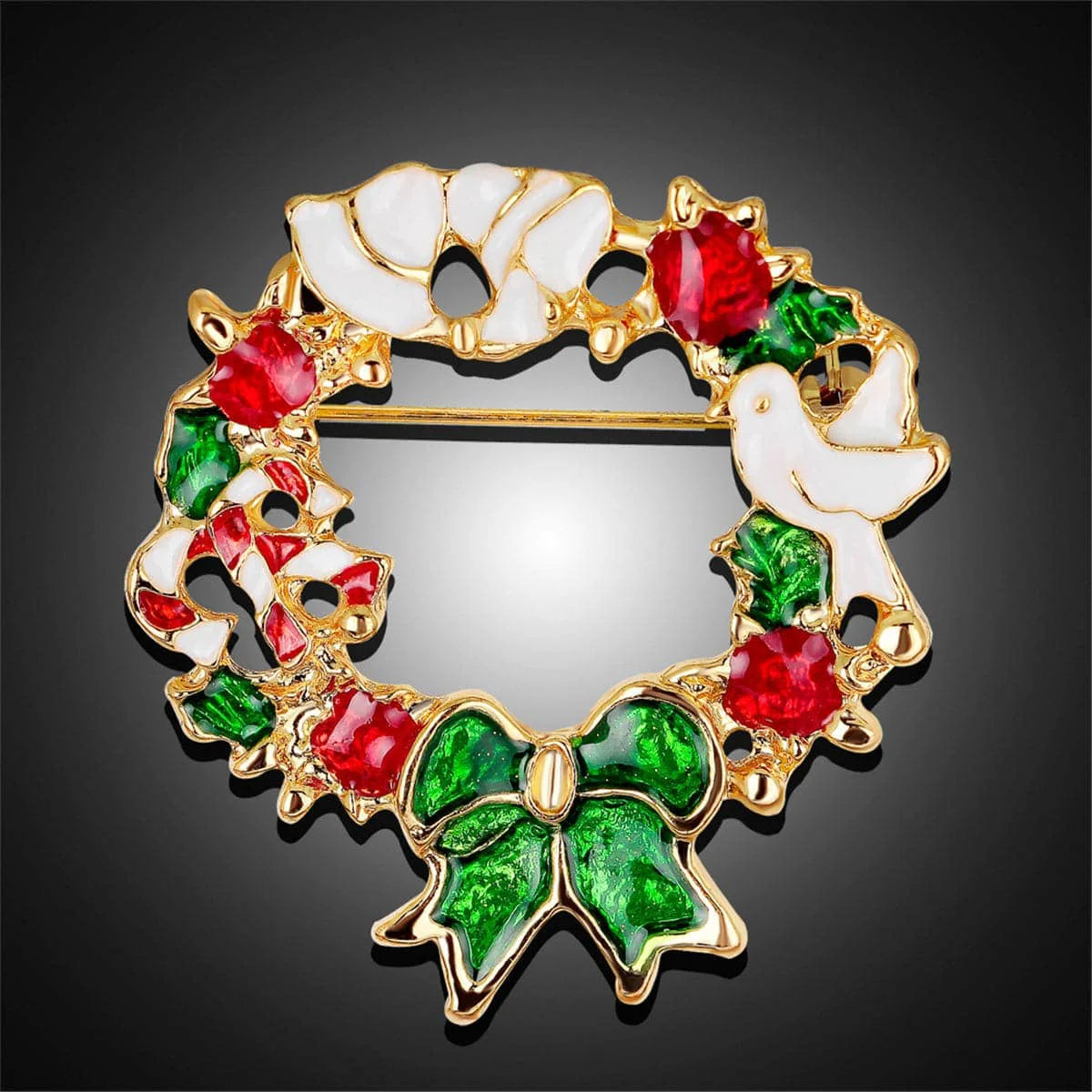 Fine Red Goldtone Floral Bow Wreath Brooch Next-Generation