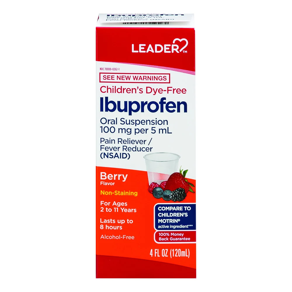 Casual Leader Childrens Dye Ibuprofen Liquid Oral Suspension Berry Flavor 4 Oz Stylish