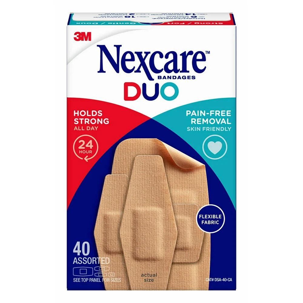 Verified Nexcare Duo Flexible Fabric Knee or Elbow Holds Strong Bandages 40 Ea Detailed