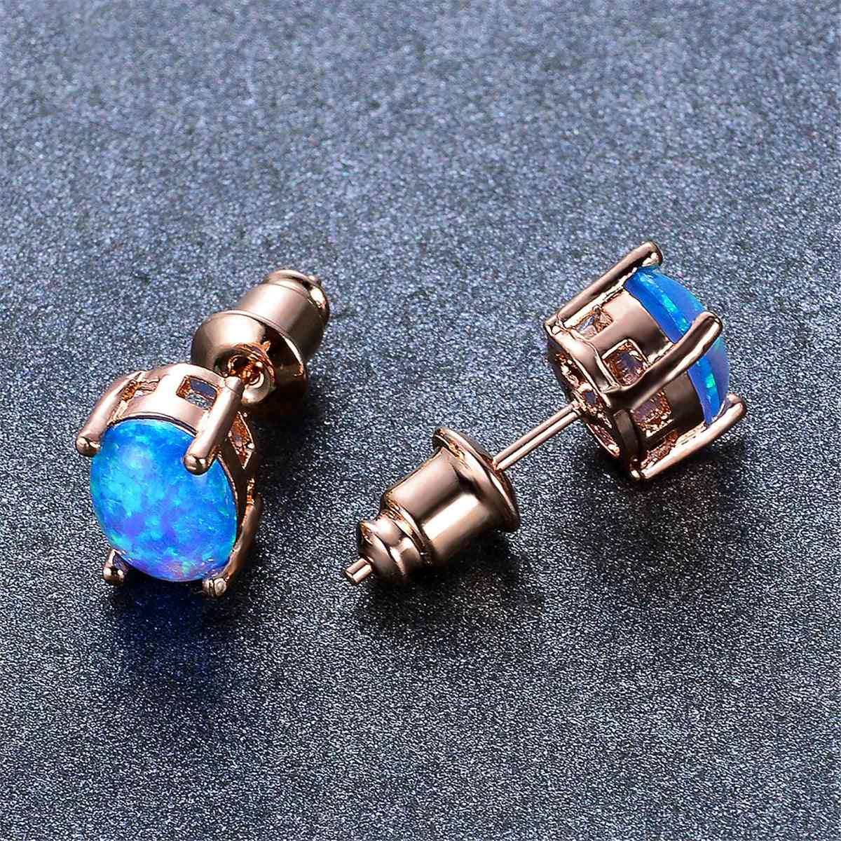 Authentic Blue Egg Opal Rose Goldtone Stud Earrings World-Class
