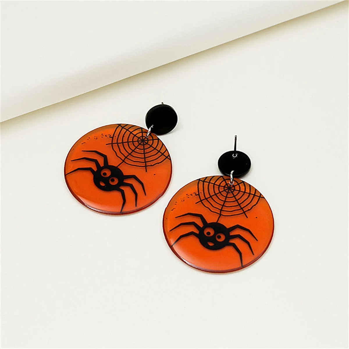 Consistent Black Orange Spider Web Drop Earrings Natural